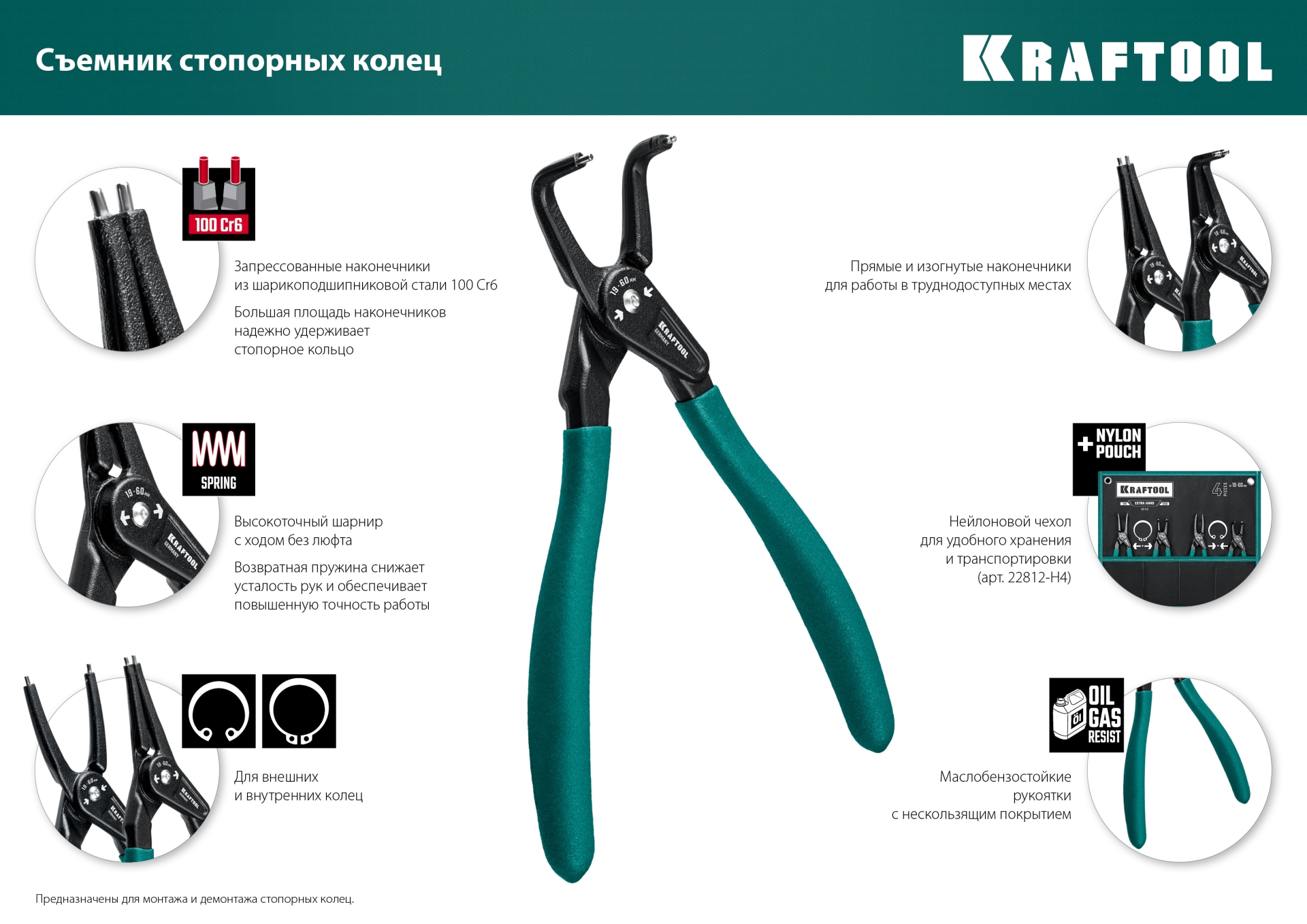 KRAFTOOL 180 мм, прямые губки, внешний, съемник стопорных колец (22812-3) — фото 9