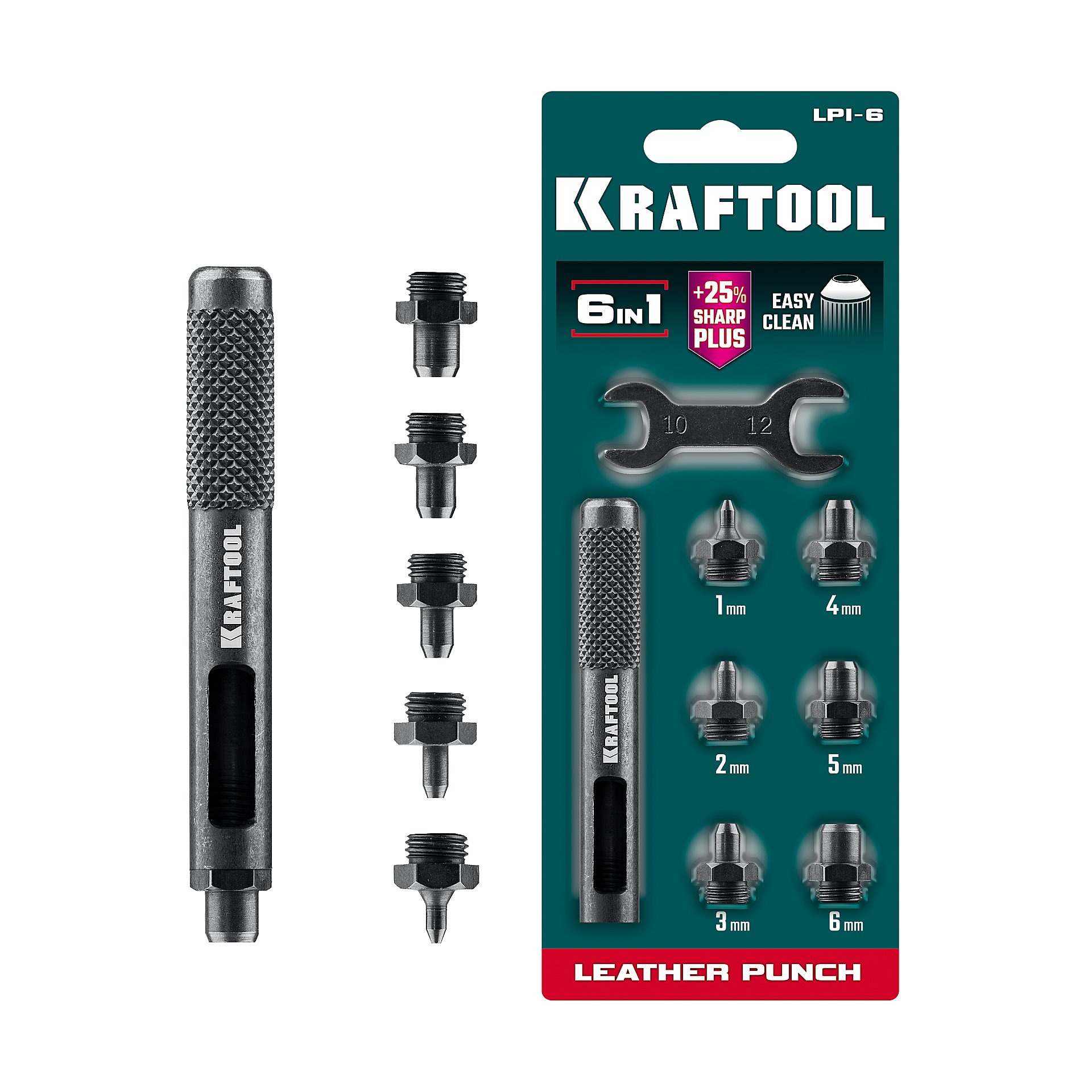 KRAFTOOL LPI-6 с набором насадок 1-6 мм, ударный пробойник для кожи (22951)