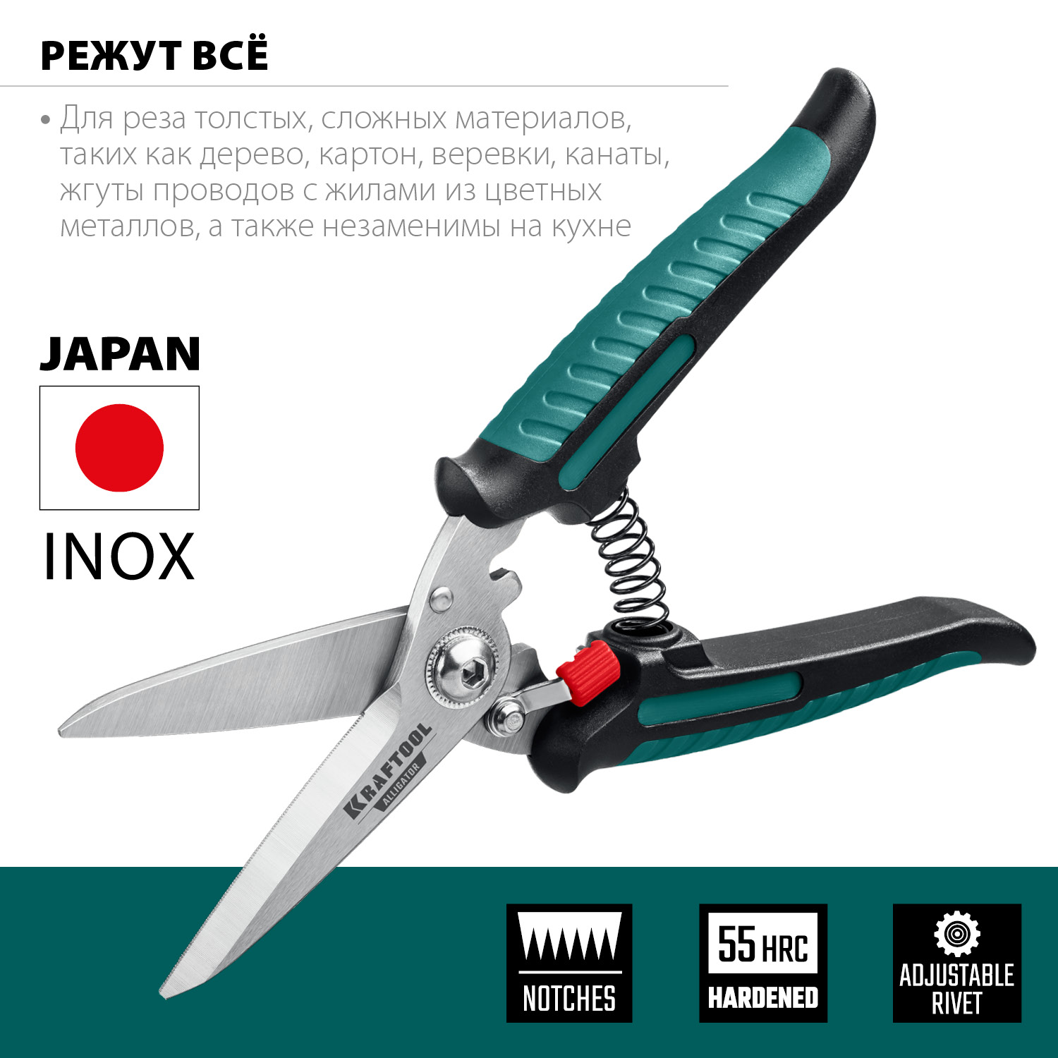 KRAFTOOL Alligator, 200 мм, многофункциональные прямые технические ножницы (23201) — фото 3