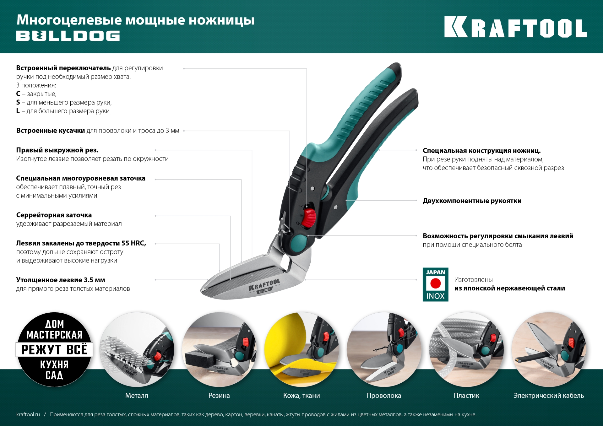 KRAFTOOL BULLDOG, 250 мм, многофункциональные прямые технические ножницы (23203) — фото 19