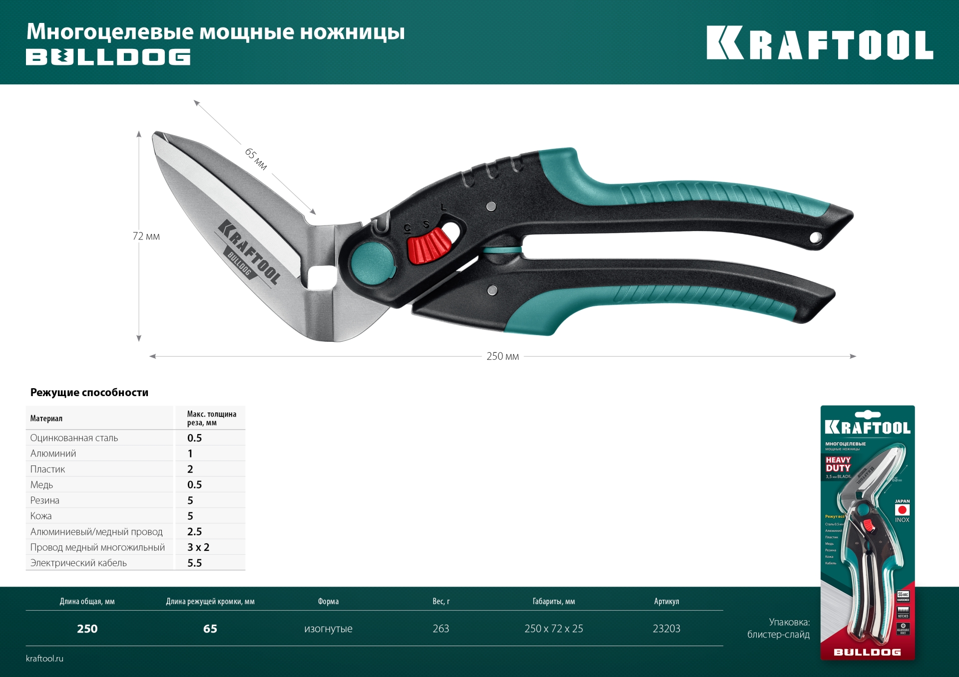 KRAFTOOL BULLDOG, 250 мм, многофункциональные прямые технические ножницы (23203) — фото 20