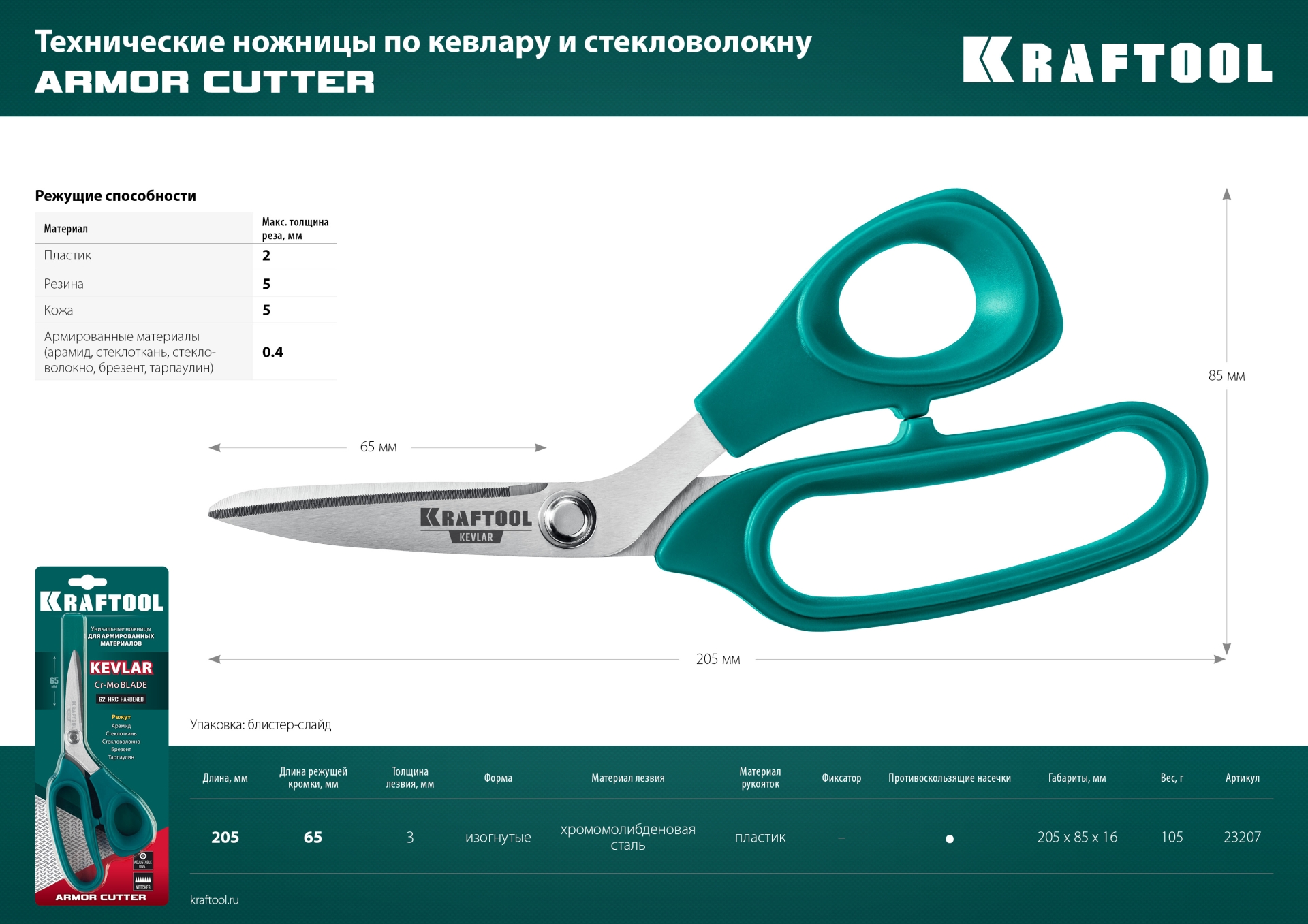 KRAFTOOL KEVLAR, 205 мм, технические ножницы по кевлару и стекловолокну (23207) — фото 11