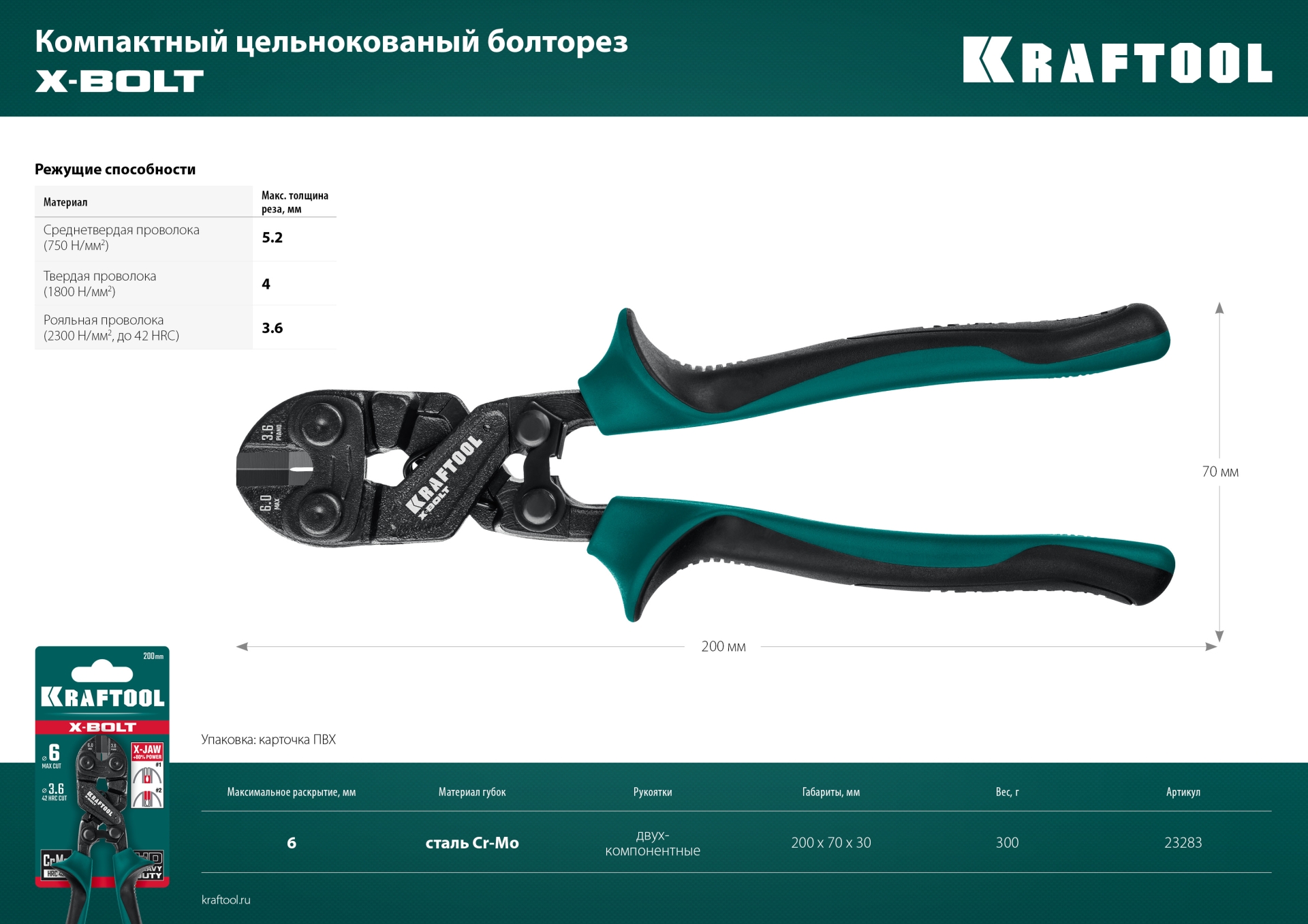 KRAFTOOL X-BOLT, 200 мм, компактный цельнокованый болторез (23283) — фото 10