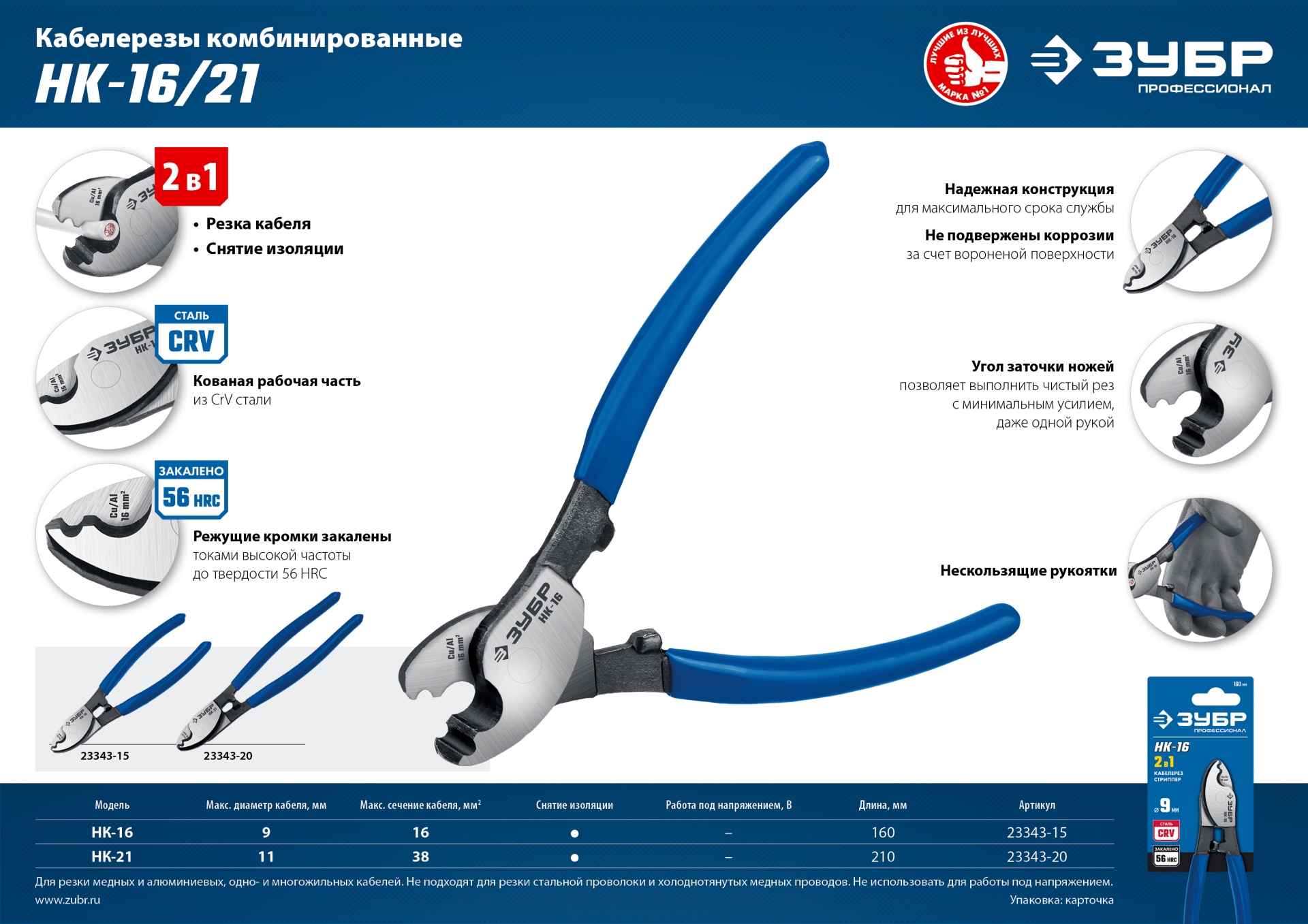 ЗУБР НК-21, d 11 мм, 210 мм, кабелерез, Профессионал (23343-20) — фото 10