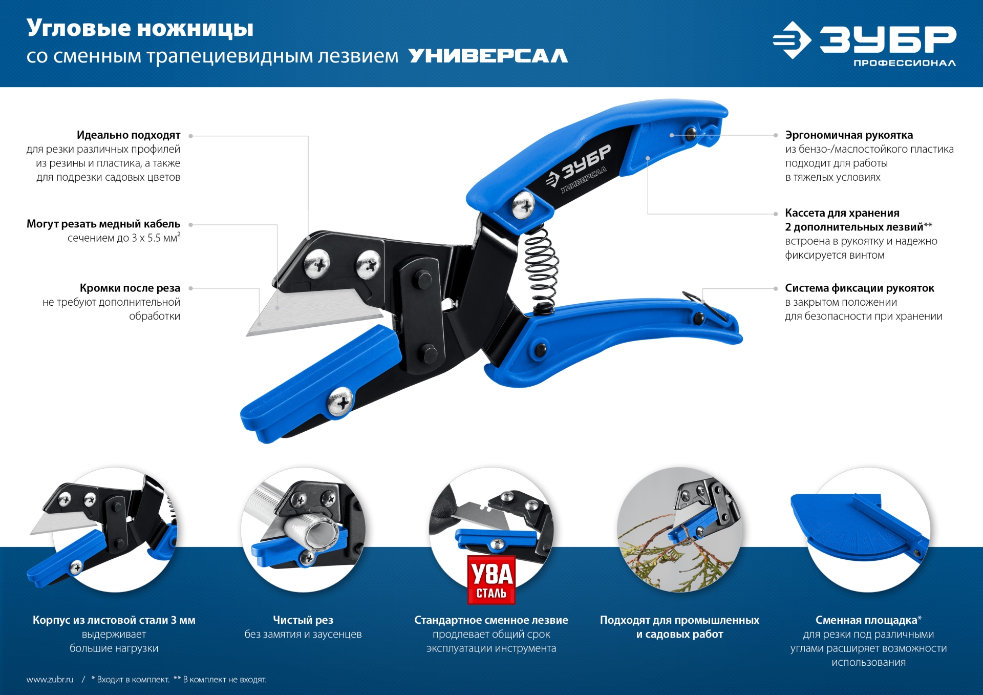 ЗУБР Универсал, для пластмассовых и резиновых профилей, угловые ножницы со сменным трапециевидным лезвием, Профессионал (23371) — фото 22