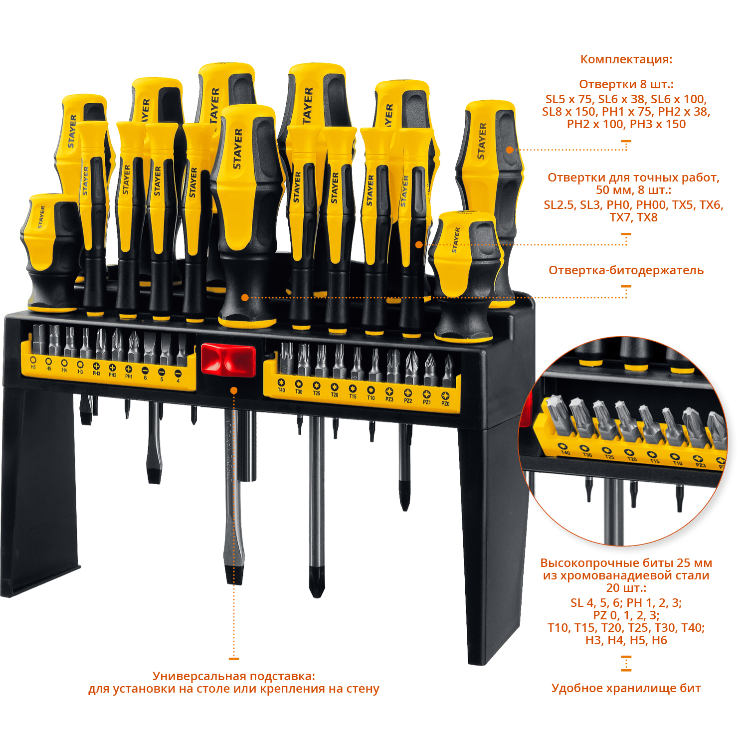 STAYER Hercules-Pro-37, 37 предм., набор отверток с насадками (25312-H37) — фото 2