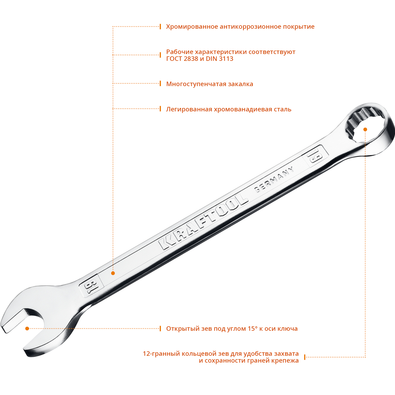 KRAFTOOL 19 мм, комбинированный гаечный ключ (27079-19) — фото 2