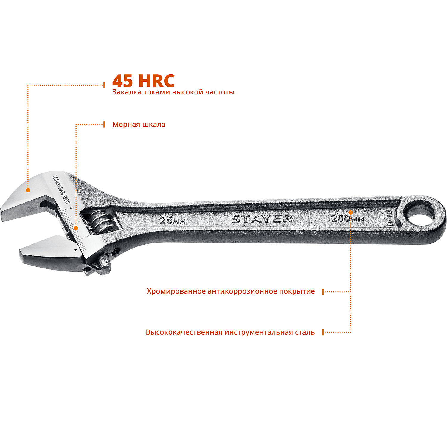 STAYER MAXFORCE, 200/25 мм, разводной ключ (2725-20) — фото 2