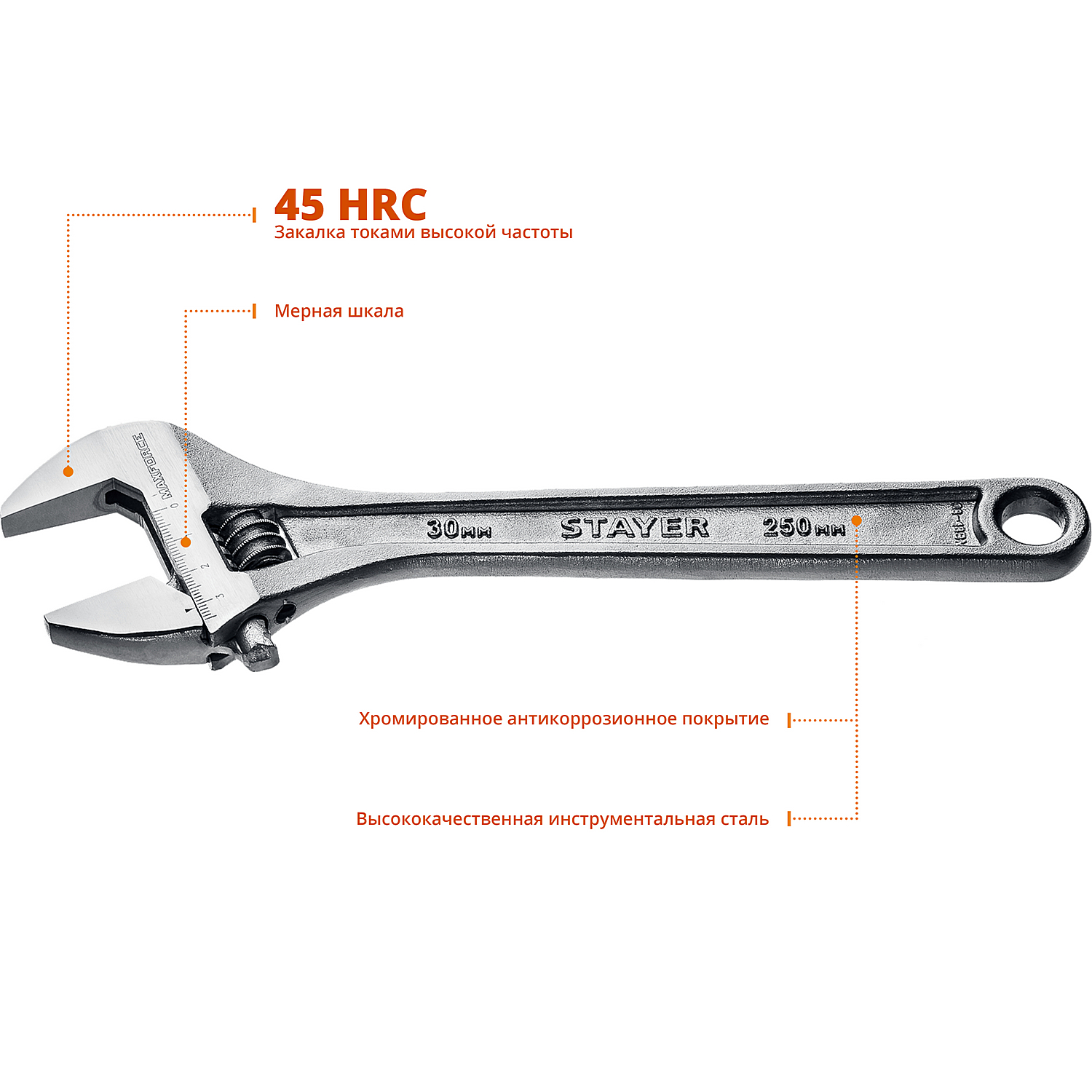 STAYER MAXFORCE, 250/30 мм, разводной ключ (2725-25) — фото 2