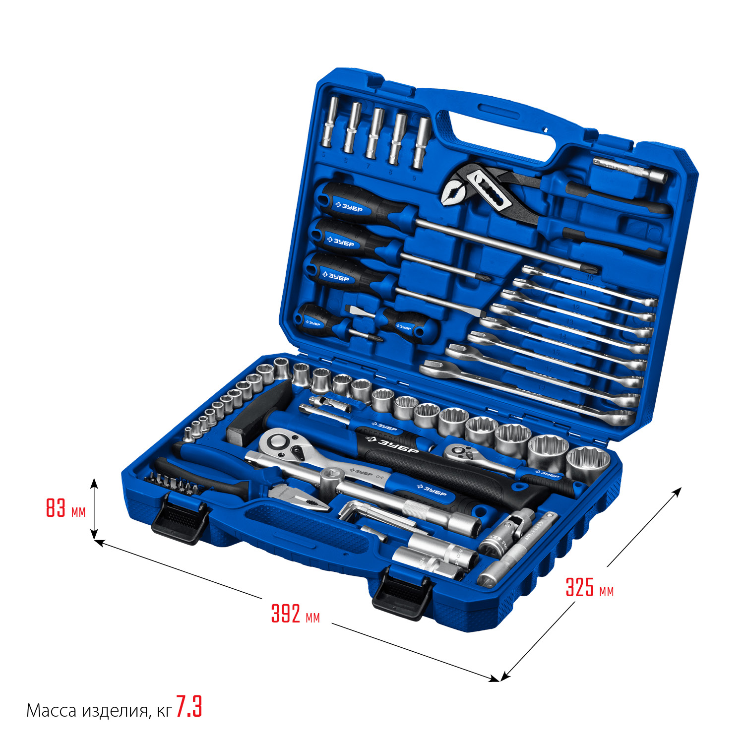 ЗУБР Универсал-76, 76 предм., (1/2″+ 1/4″), универсальный набор инструмента, Профессионал (27670-H76) — фото 9