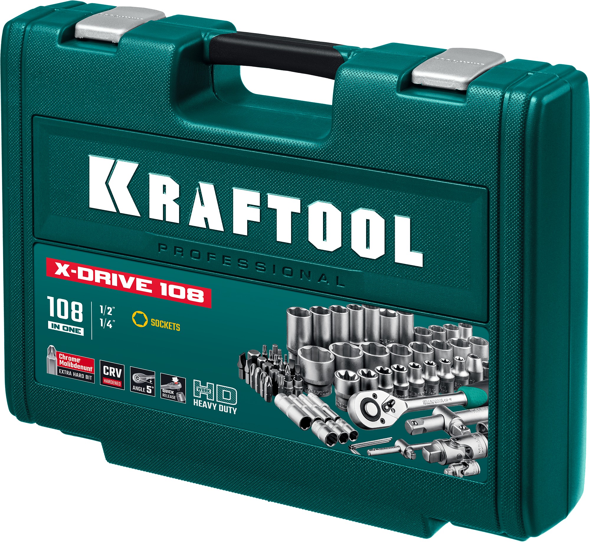 KRAFTOOL X-Drive 108, 108 предм., (1/2″+3/8″+1/4″), универсальный набор инструмента (27888-H108) — фото 12