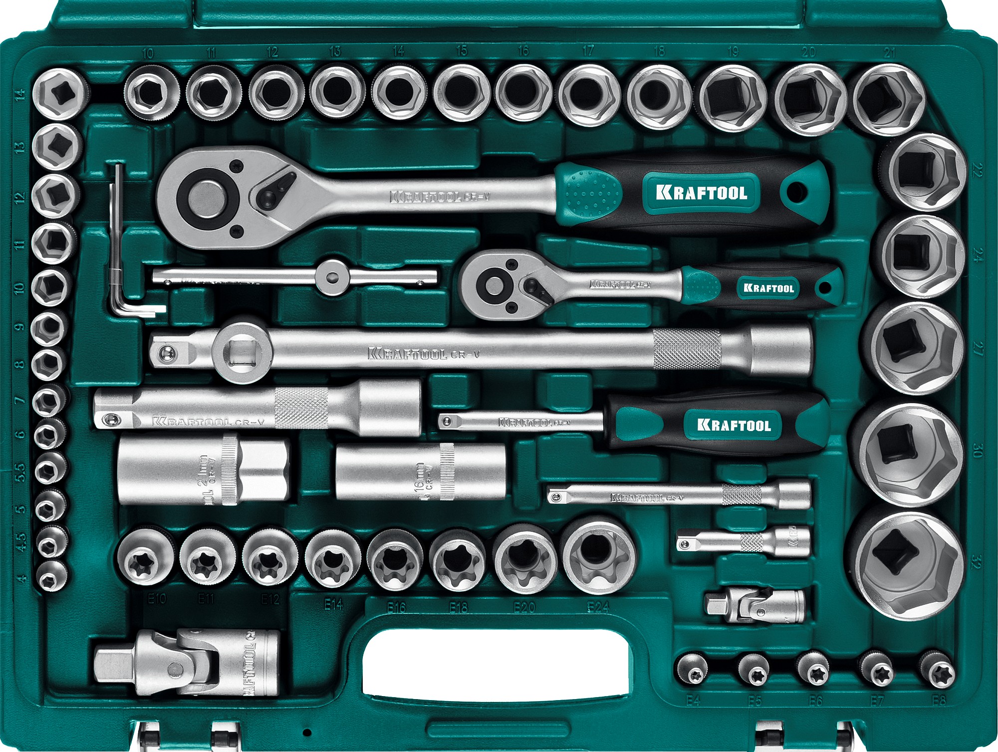KRAFTOOL X-Drive 108, 108 предм., (1/2″+3/8″+1/4″), универсальный набор инструмента (27888-H108) — фото 4