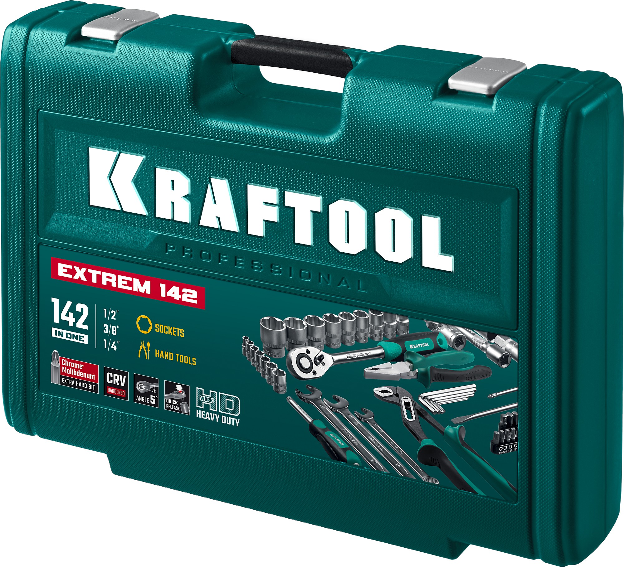 KRAFTOOL EXTREM-142, 142 предм., (1/2″+3/8″+1/4″), универсальный набор инструмента (27889-H142) — фото 16