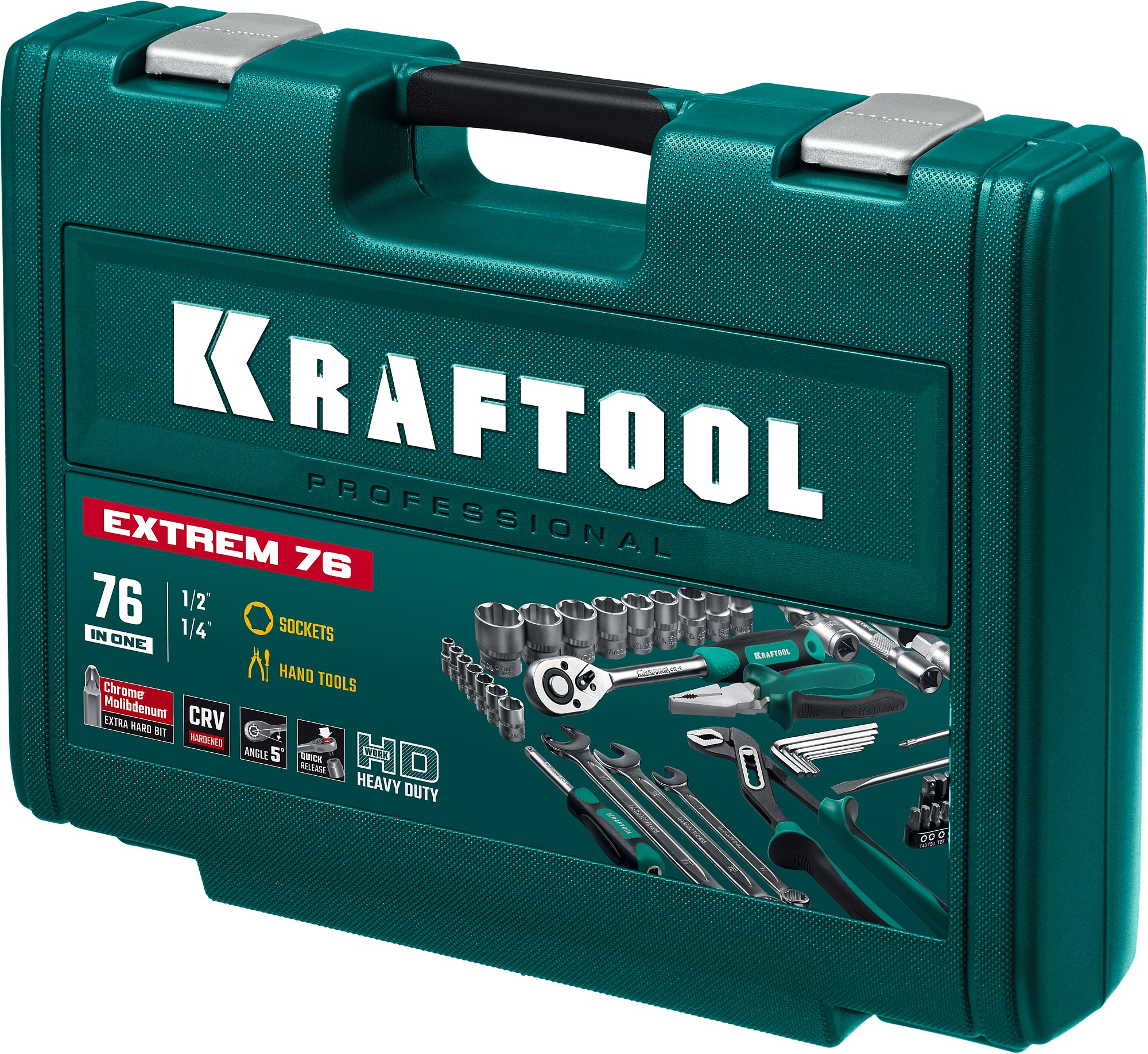 KRAFTOOL EXTREM-76, 76 предм., (1/2″+3/8″+1/4″), универсальный набор инструмента (27889-H76) — фото 16