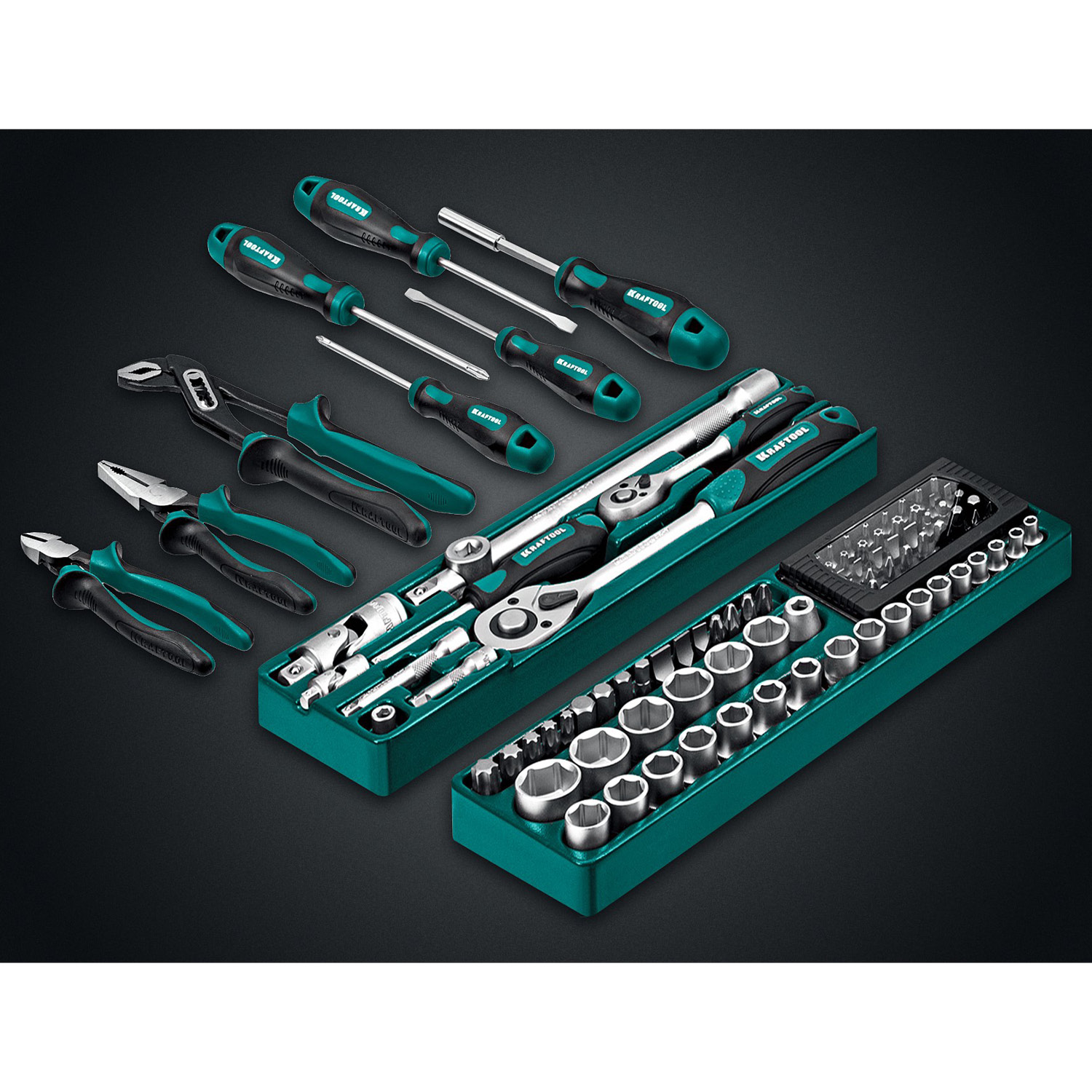 KRAFTOOL GRAND-99, 99 предм., (1/2″+1/4″), Универсальный набор инструмента (27978-H99) — фото 5