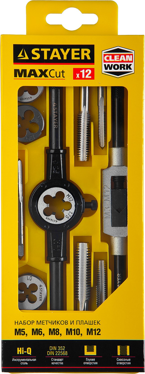 STAYER MaXCut, 12 предмета, набор метчиков и плашек (28012-H12) — фото 3