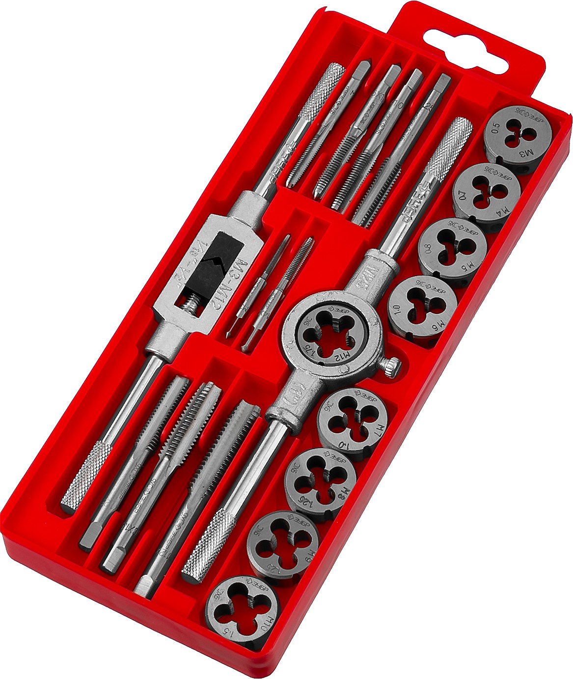 ЗУБР 20 предм., сталь 9ХС, набор метчиков и плашек в пластиковом боксе (2810-H20) — фото 3