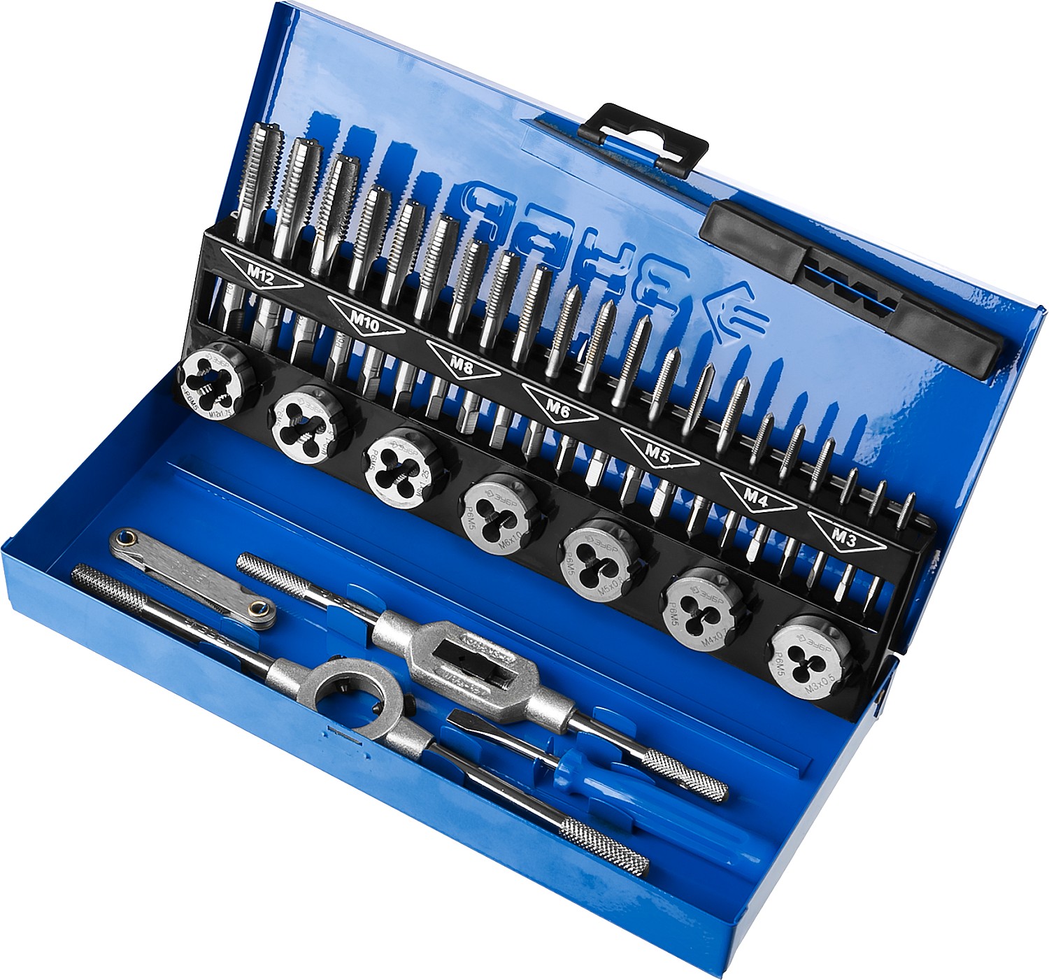 ЗУБР 32 предмета, сталь Р6М5, набор метчиков и плашек, Профессионал (28110-H32) — фото 4