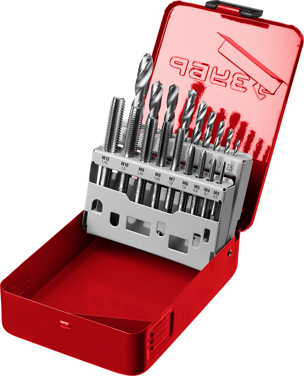 ЗУБР 18 предм., метчики 9ХС, сверла Р6М5, набор резьбонарезной, (28115-H18) — фото 3