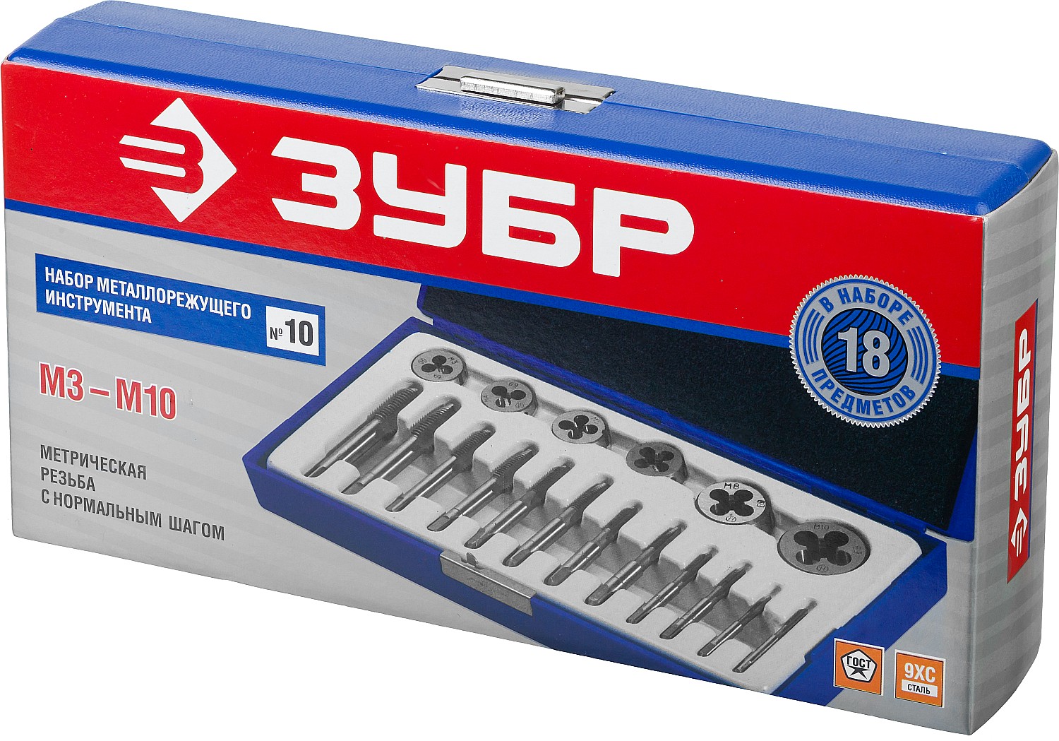 ЗУБР 18 предм., сталь 9ХС, набор метчиков и плашек в пластиковом боксе (28120-H18) — фото 5