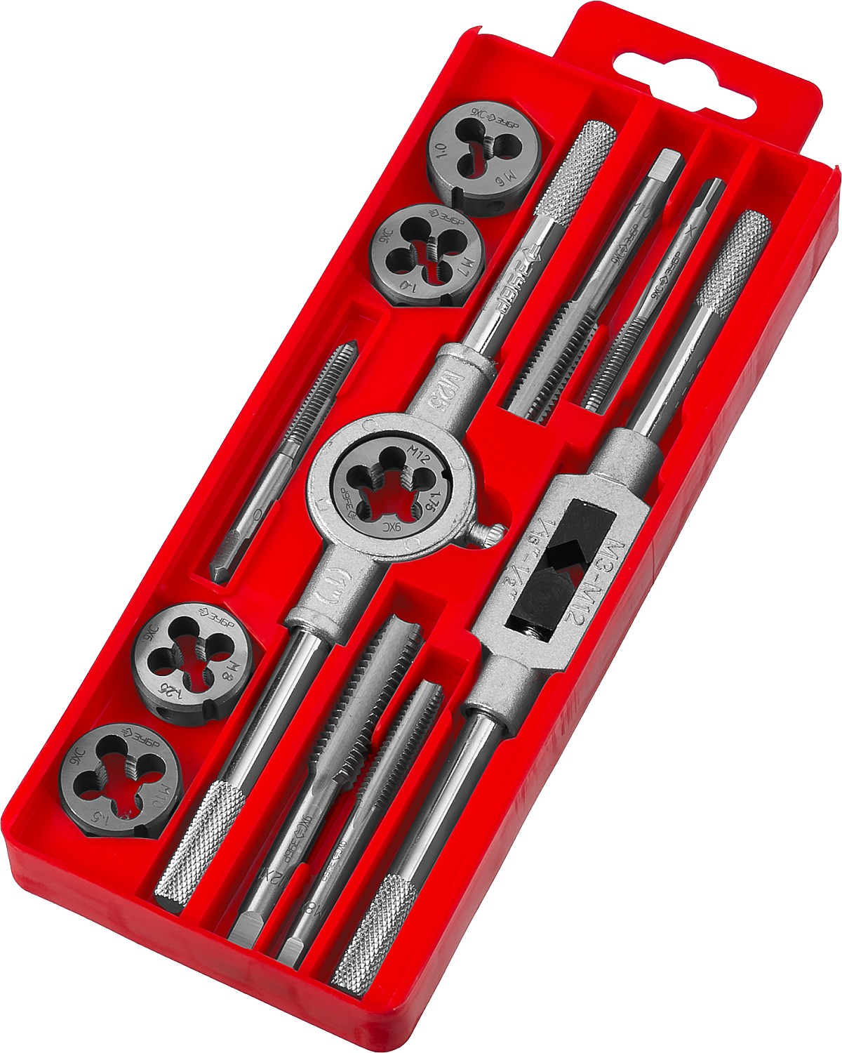 ЗУБР 12 предм., сталь 9ХС, набор метчиков и плашек в пластиковом боксе (28121-H12) — фото 4