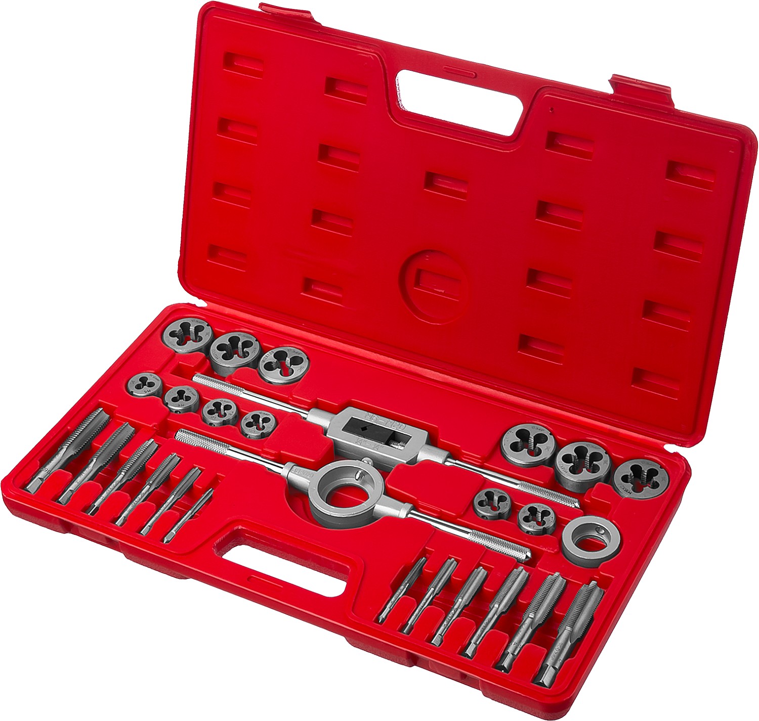 ЗУБР 27 предм., сталь 9ХС, набор метчиков и плашек в пластиковом боксе (28123-H27) — фото 4