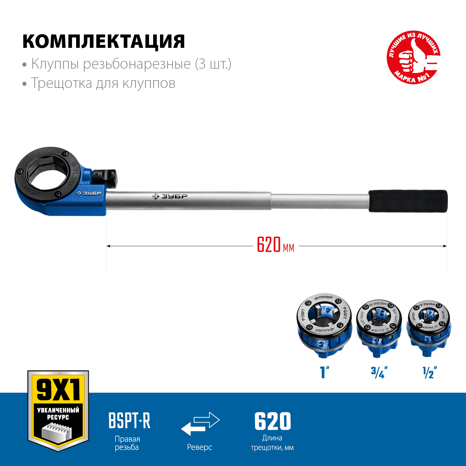 ЗУБР набор клуппов с трещоткой №3, Профессионал (28270-H3) — фото 2