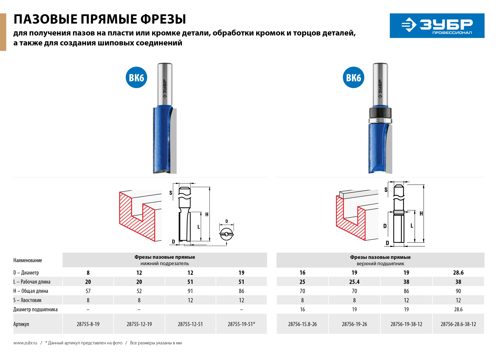 ЗУБР 12 x 19 мм, хвостовик 8 мм, фреза пазовая прямая с нижними подрезателями, Профессионал (28755-12-19) — фото 8