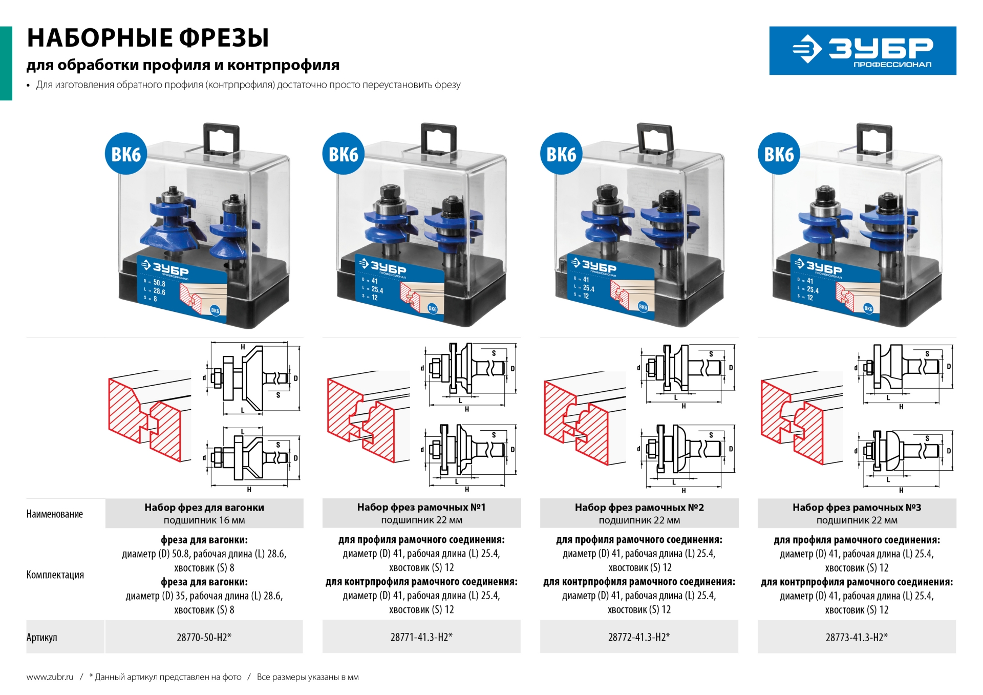ЗУБР 50 x 30 мм, хвостовик 8 мм, набор фрез для вагонки, Профессионал (28770-50-H2) — фото 8