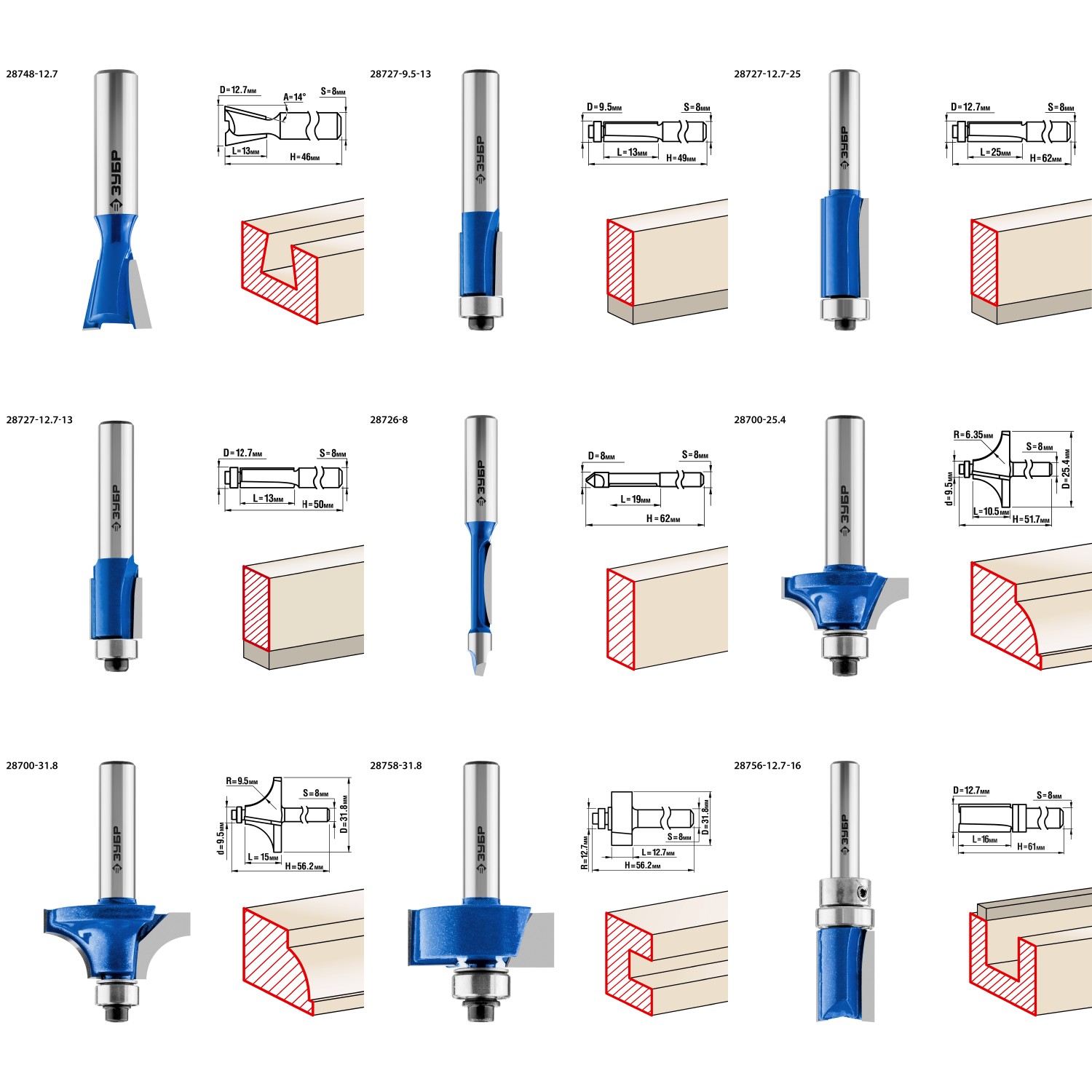 ЗУБР 26 шт, набор профильных фрез по дереву, Профессионал (28796-H26) — фото 6