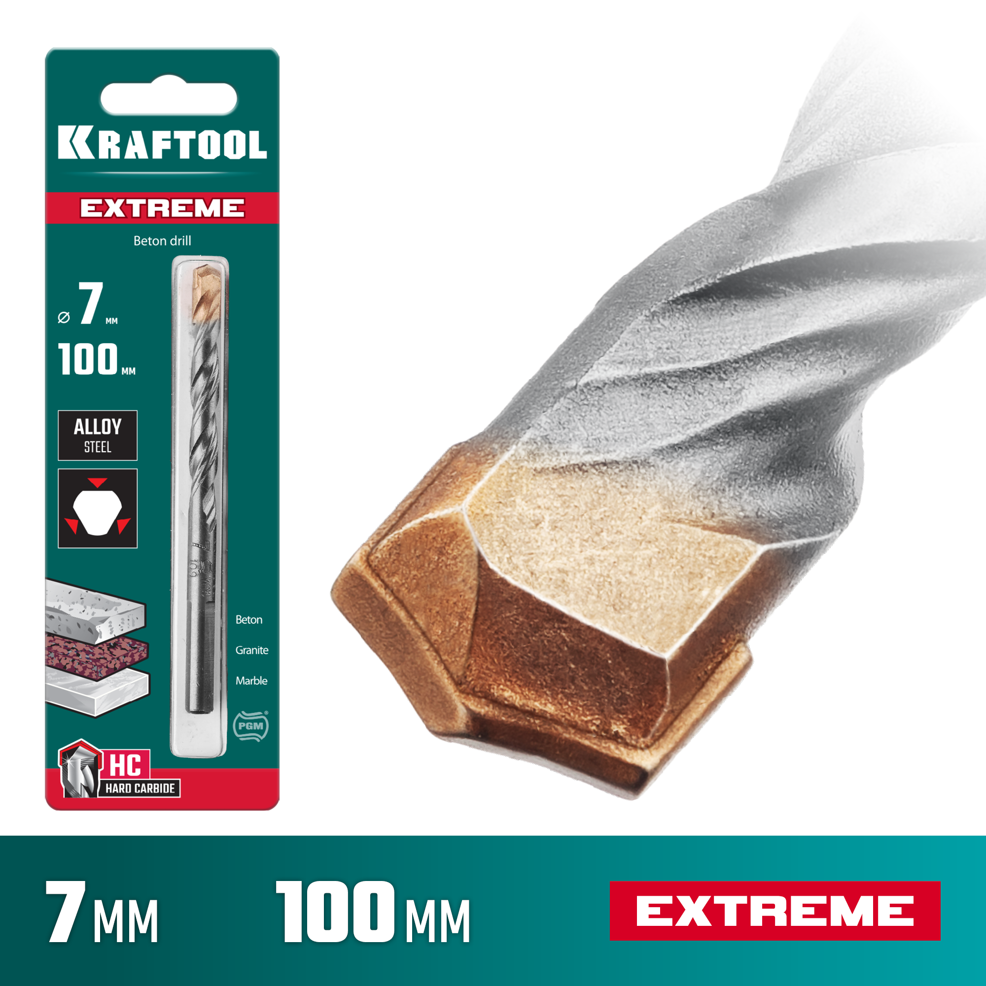 KRAFTOOL Extreme, 7 х 100 мм, трехгранный хвостовик, сверло по бетону (29166-100-07) — фото 2