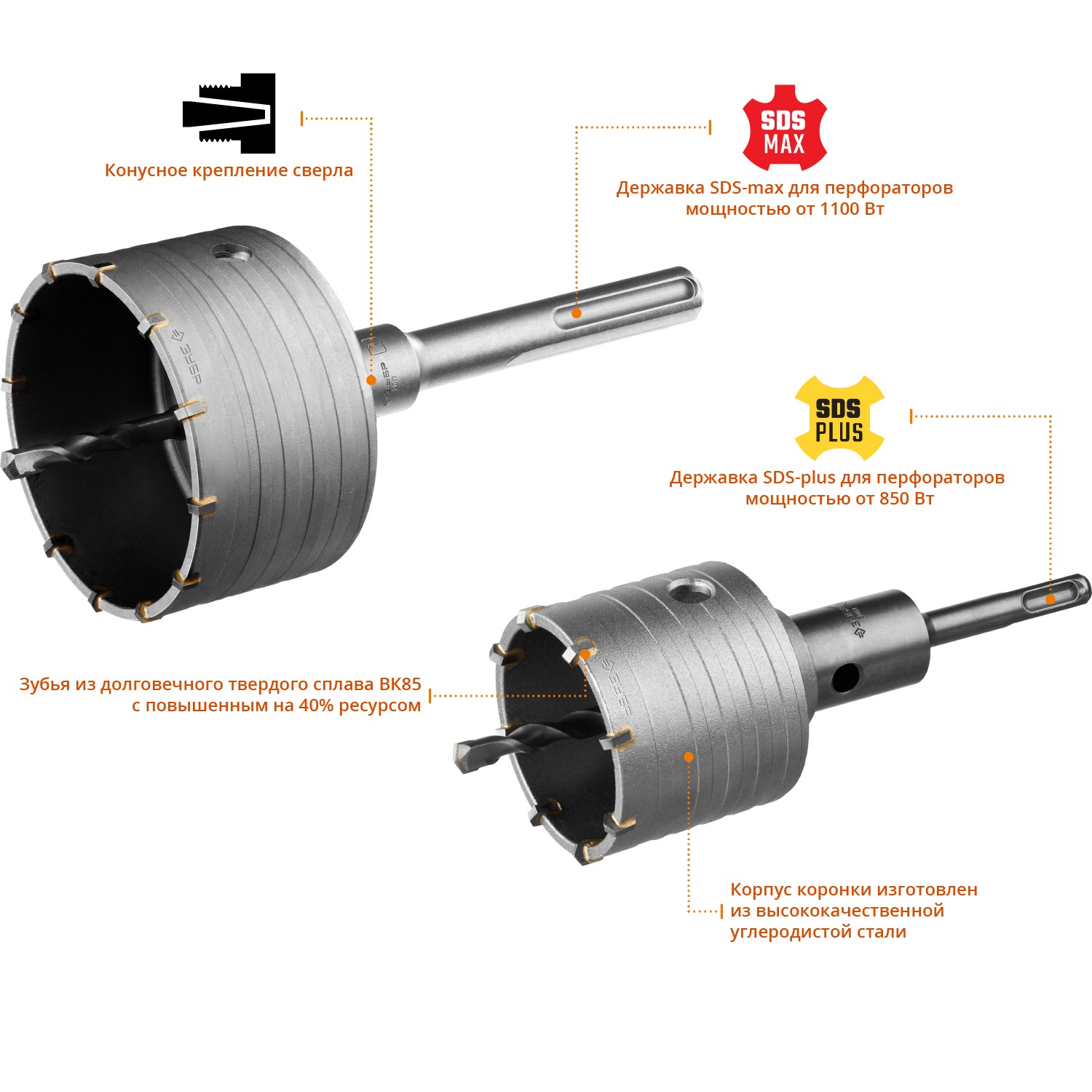 ЗУБР d 68, 100 мм, Alu кейс, набор коронок по бетону с оснасткой, Профессионал (29185-H2-2) — фото 2