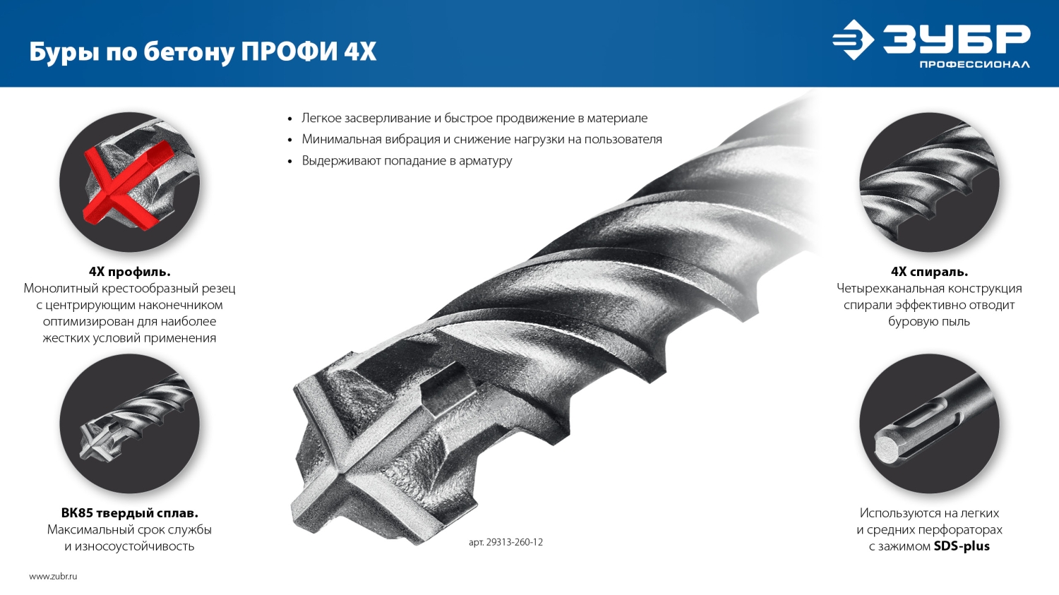 ЗУБР ПРОФИ-4Х 25x1000 мм, SDS-plus бур (29313-1000-25) — фото 10