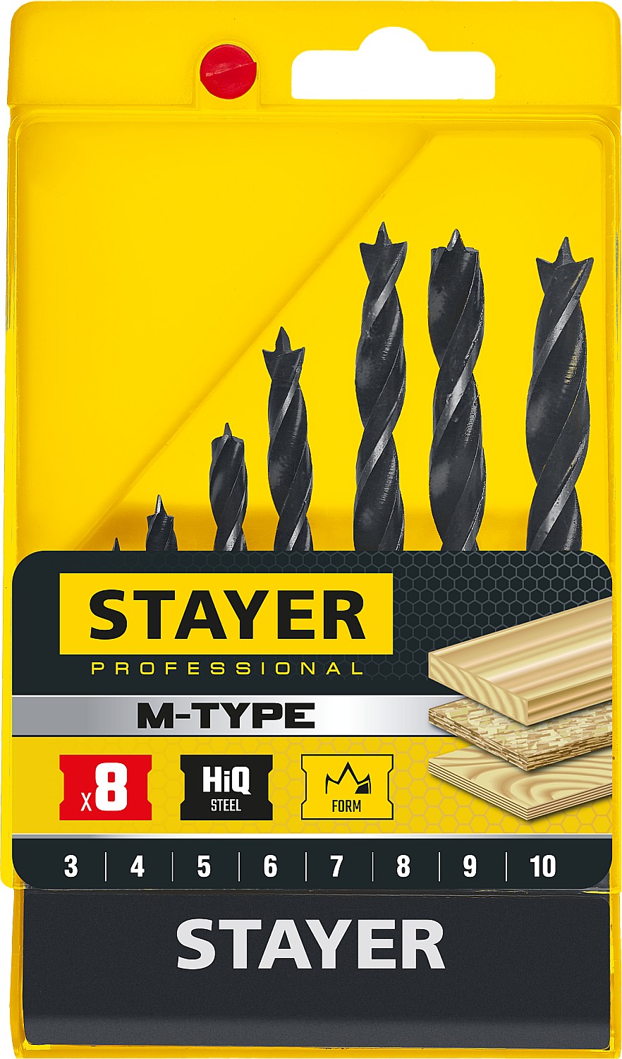 STAYER M-type, 8 шт: 3-4-5-6-7-8-9-10 мм, набор спиральных сверл по дереву (2942-H8) — фото 3