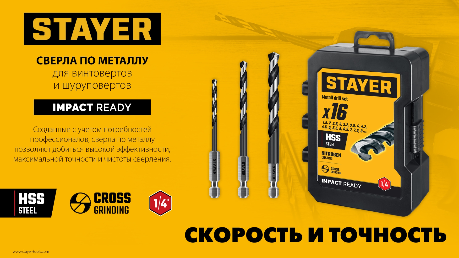 STAYER НЕХ-1/4″, d 2.5 х 79 мм, сверло по металлу для винтовёртов и шуруповертов IMPACT READY (29603-2.5) — фото 8