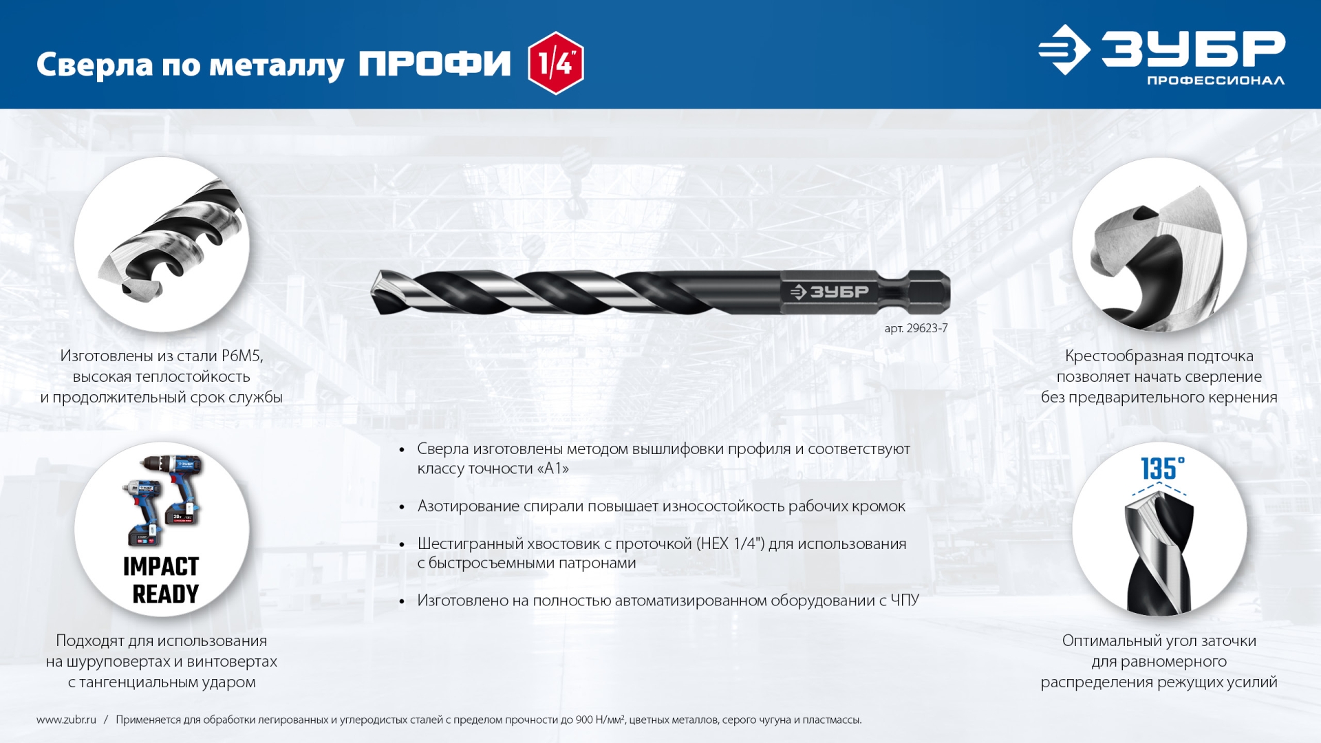 ЗУБР НЕХ-1/4″, d 9.0 х 125 мм, сверло по металлу для винтовёртов и шуруповертов IMPACT READY (29623-9) — фото 11