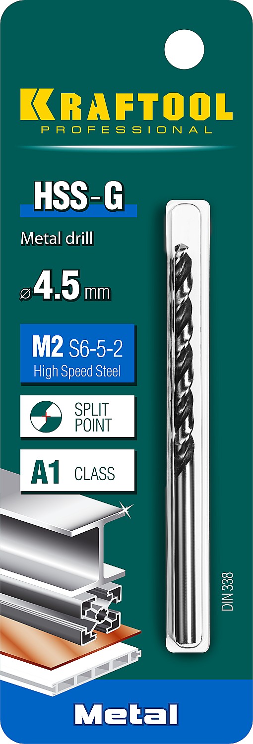KRAFTOOL HSS-G, 4.5 х 80 мм, сталь P6M5, сверло по металлу (29651-4.5) — фото 3