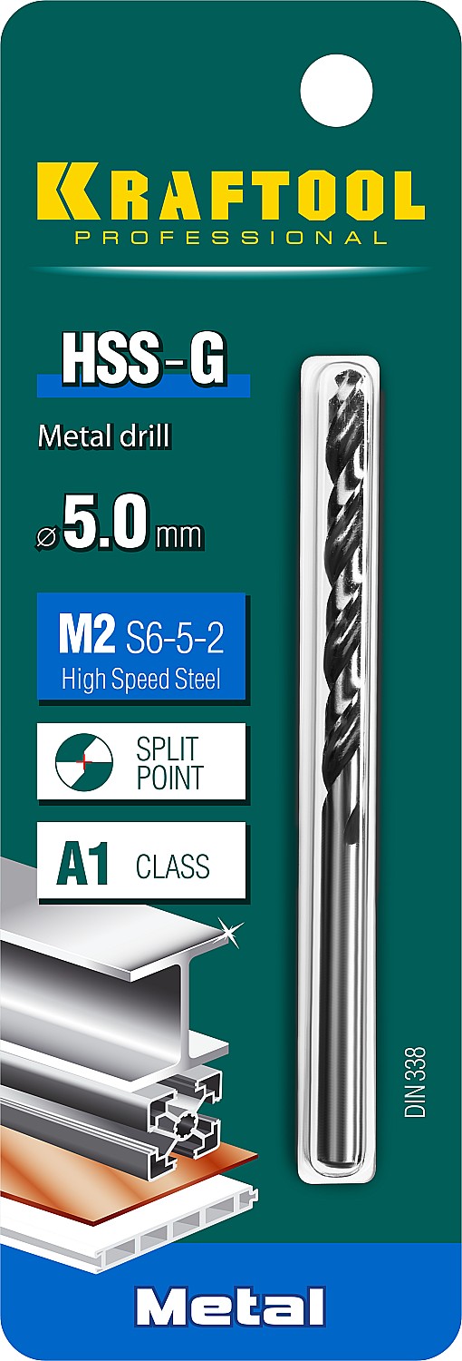 KRAFTOOL HSS-G, 5.0 х 86 мм, сталь P6M5, сверло по металлу (29651-5) — фото 3