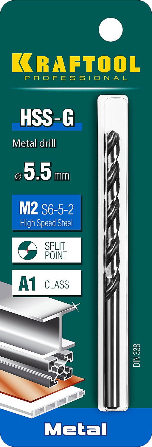 KRAFTOOL HSS-G, 5.5 х 93 мм, сталь P6M5, сверло по металлу (29651-5.5) — фото 3