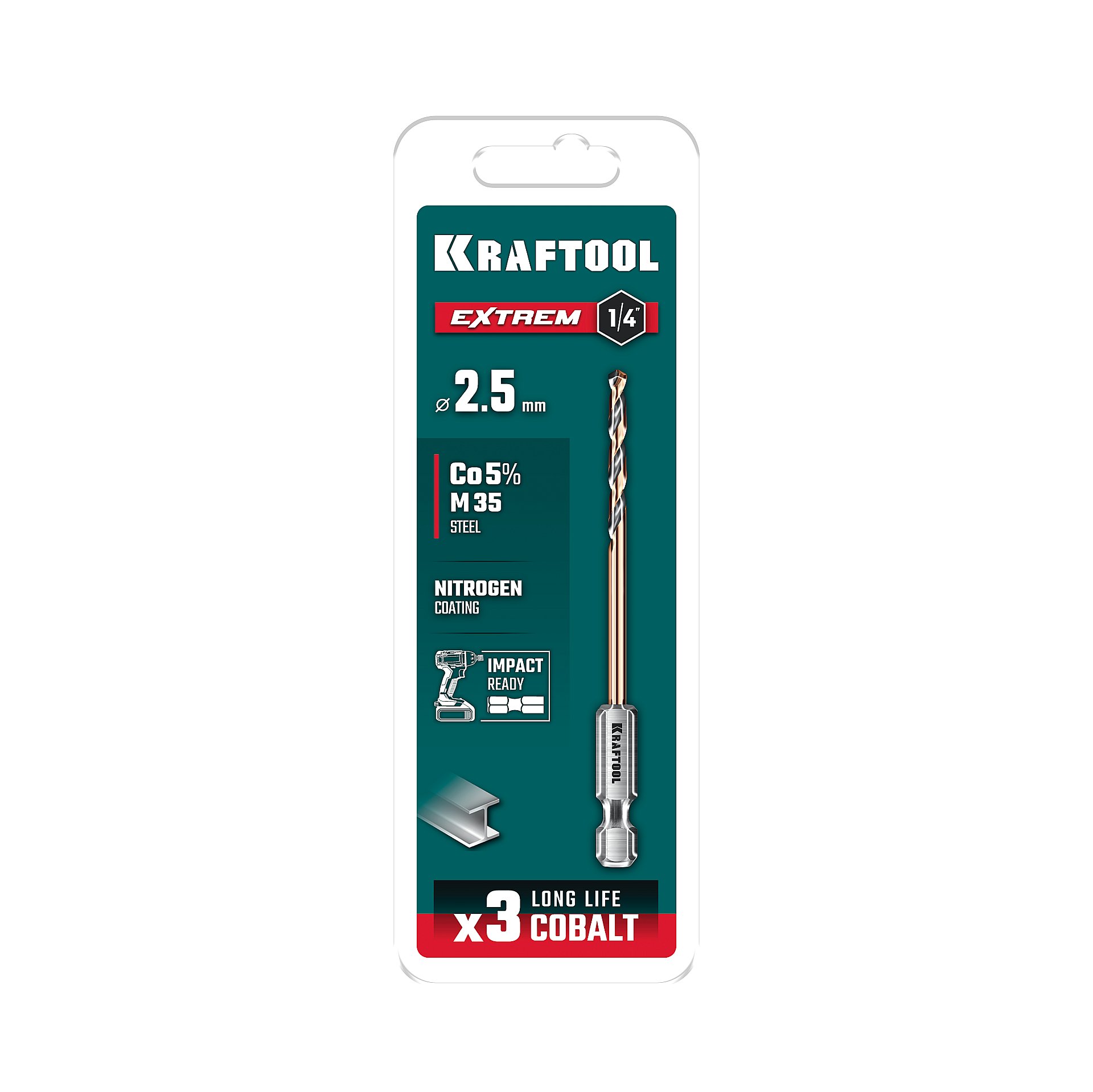 KRAFTOOL НЕХ-1/4″, d 2,5 х 69 мм, сверло по металлу для винтовёртов и шуруповертов IMPACT READY (29652-2.5) — фото 7