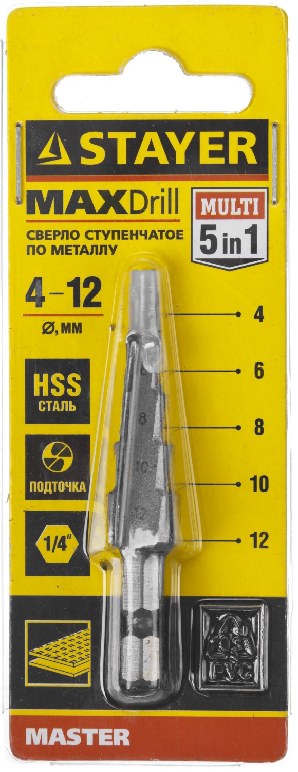 STAYER 4-12 мм, 5 ступеней, сталь HSS, ступенчатое сверло (29660-4-12-5) — фото 2