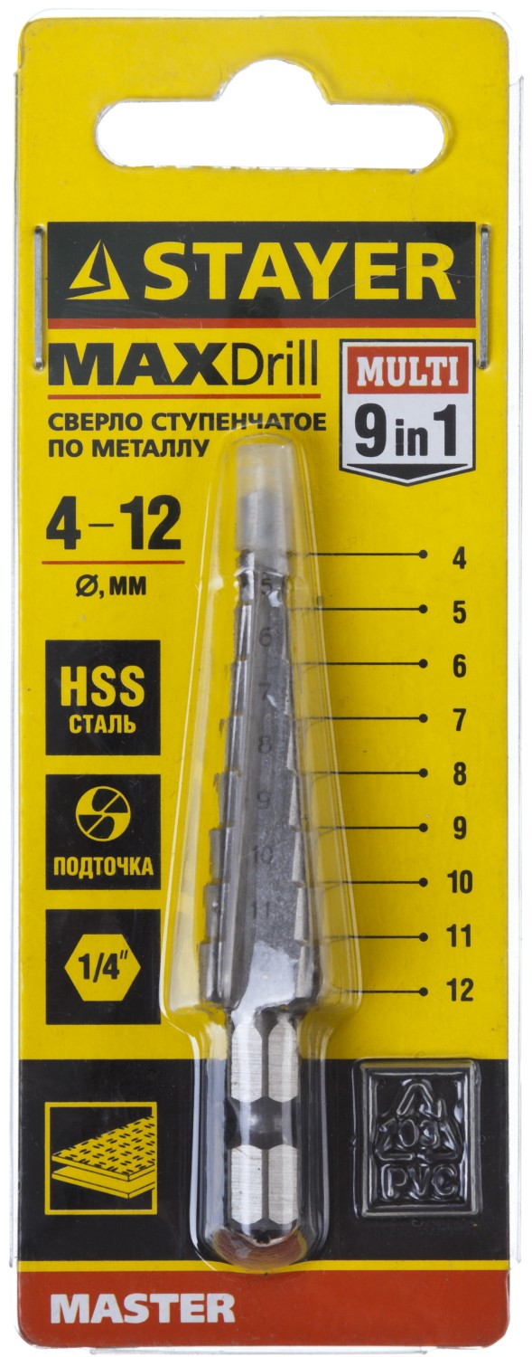 STAYER 4-12 мм, 9 ступеней, сталь HSS, ступенчатое сверло (29660-4-12-9) — фото 2