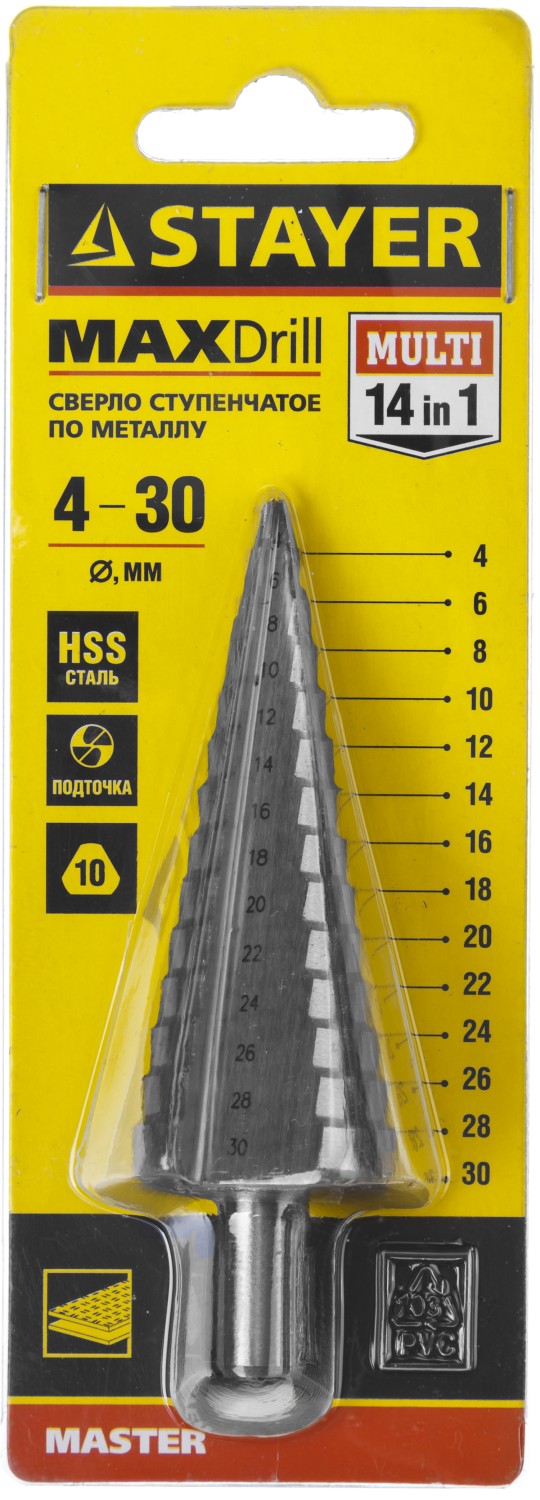 STAYER 4-30 мм, 14 ступеней, сталь HSS, ступенчатое сверло (29660-4-30-14) — фото 2