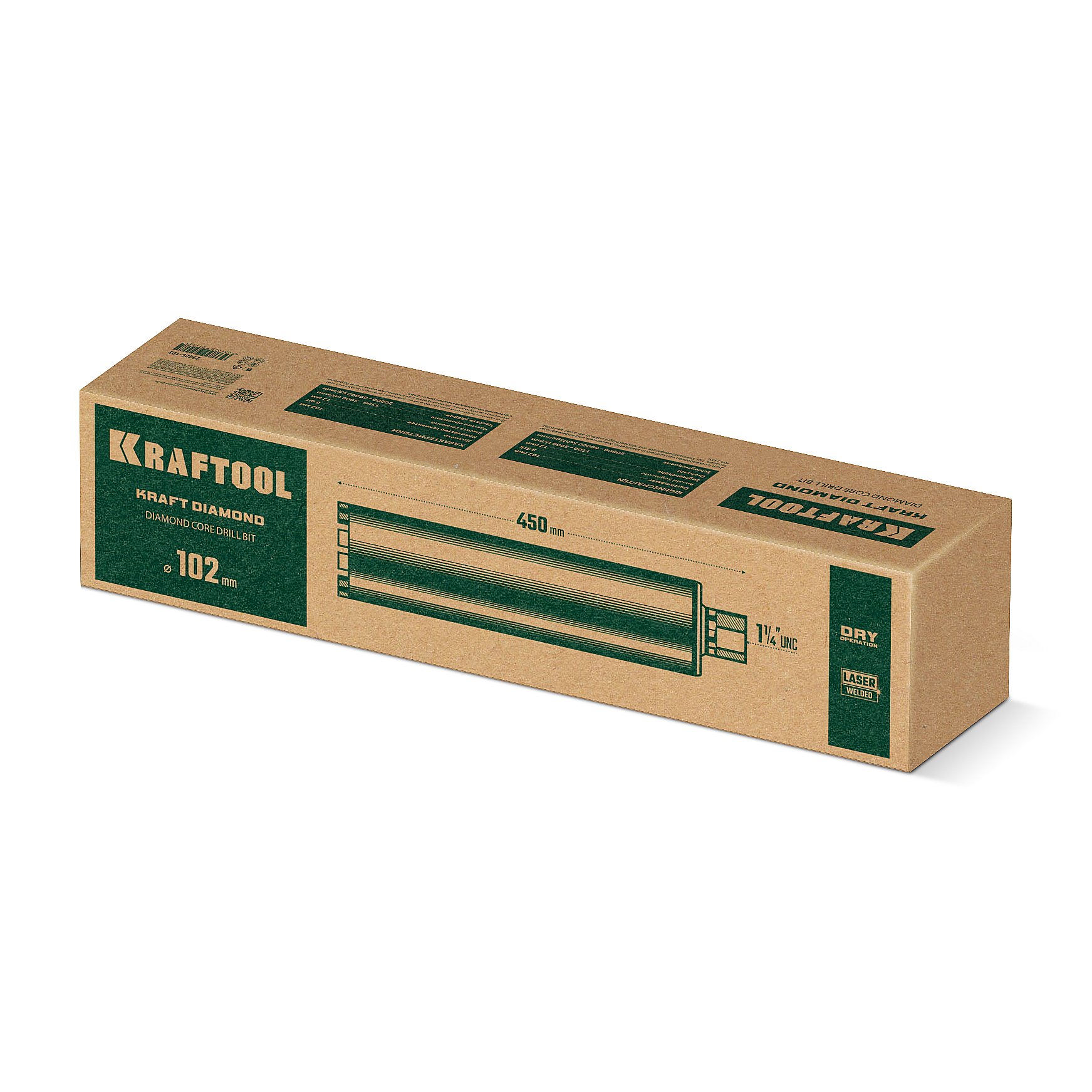 KRAFTOOL DIAMOND 102 мм (450 мм, 1 1/4″, лазерная сварка, сухое сверление с микроударом), алмазная коронка по железобетону (29825-102) — фото 8