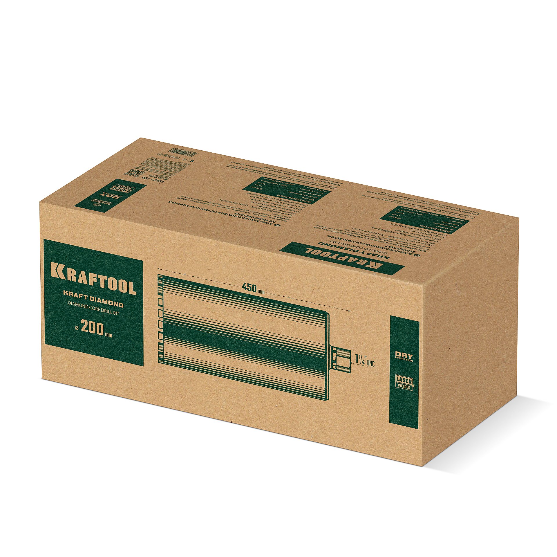KRAFTOOL DIAMOND 200 мм (450 мм, 1 1/4″, лазерная сварка, сухое сверление с микроударом), алмазная коронка по железобетону (29825-200) — фото 8