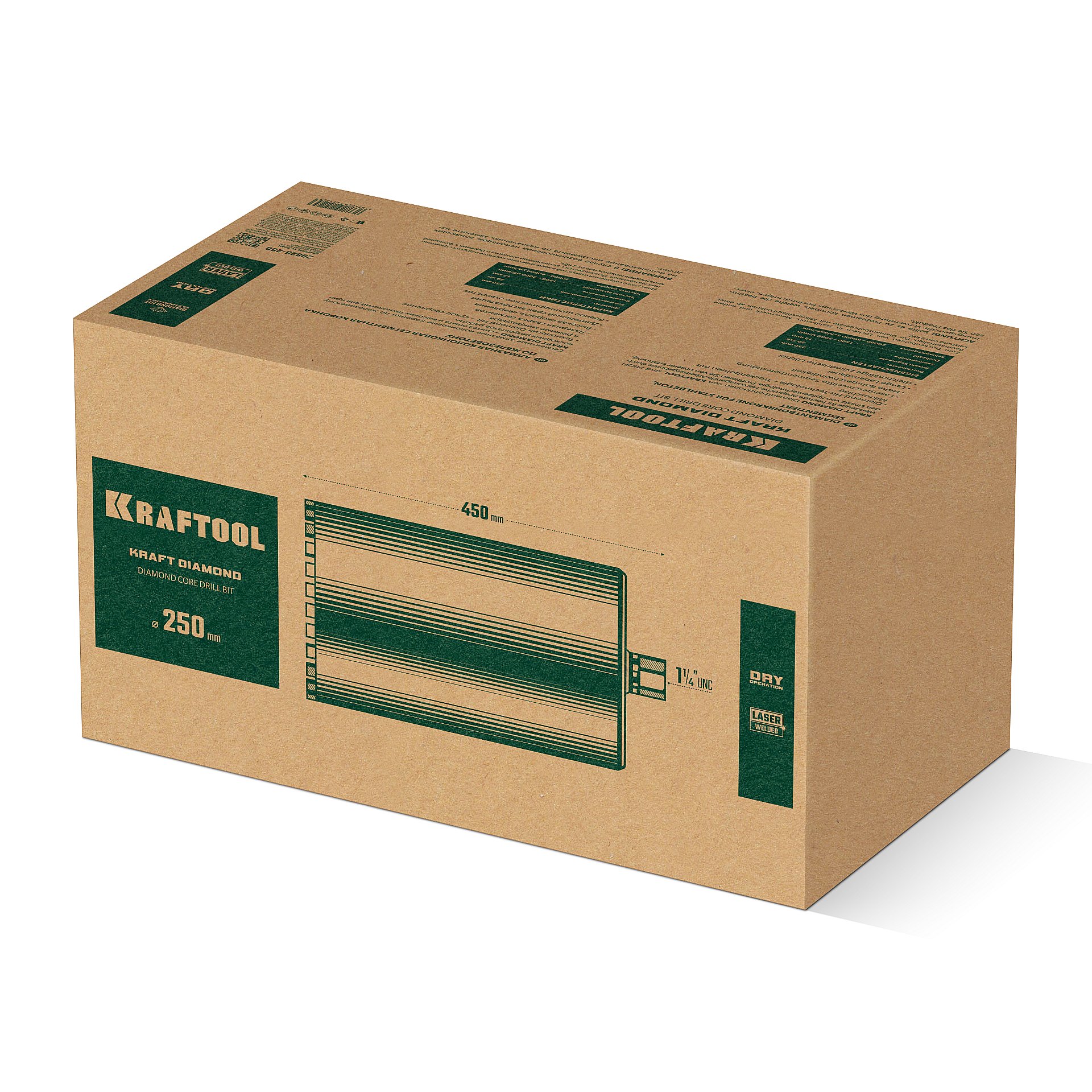 KRAFTOOL DIAMOND 250 мм (450 мм, 1 1/4″, лазерная сварка, сухое сверление с микроударом), алмазная коронка по железобетону (29825-250) — фото 8