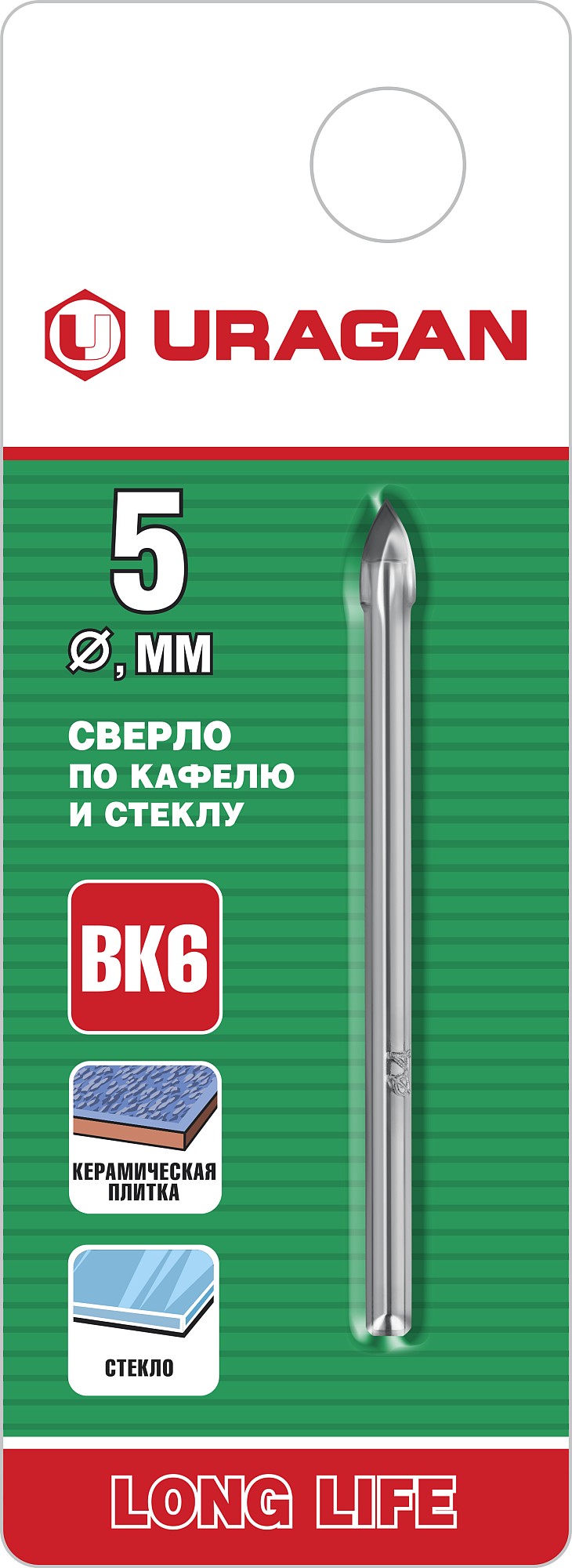 URAGAN 5 мм, 2х кромка, цилиндр хвостовик, Сверло по стеклу и кафелю (29830-05) — фото 2