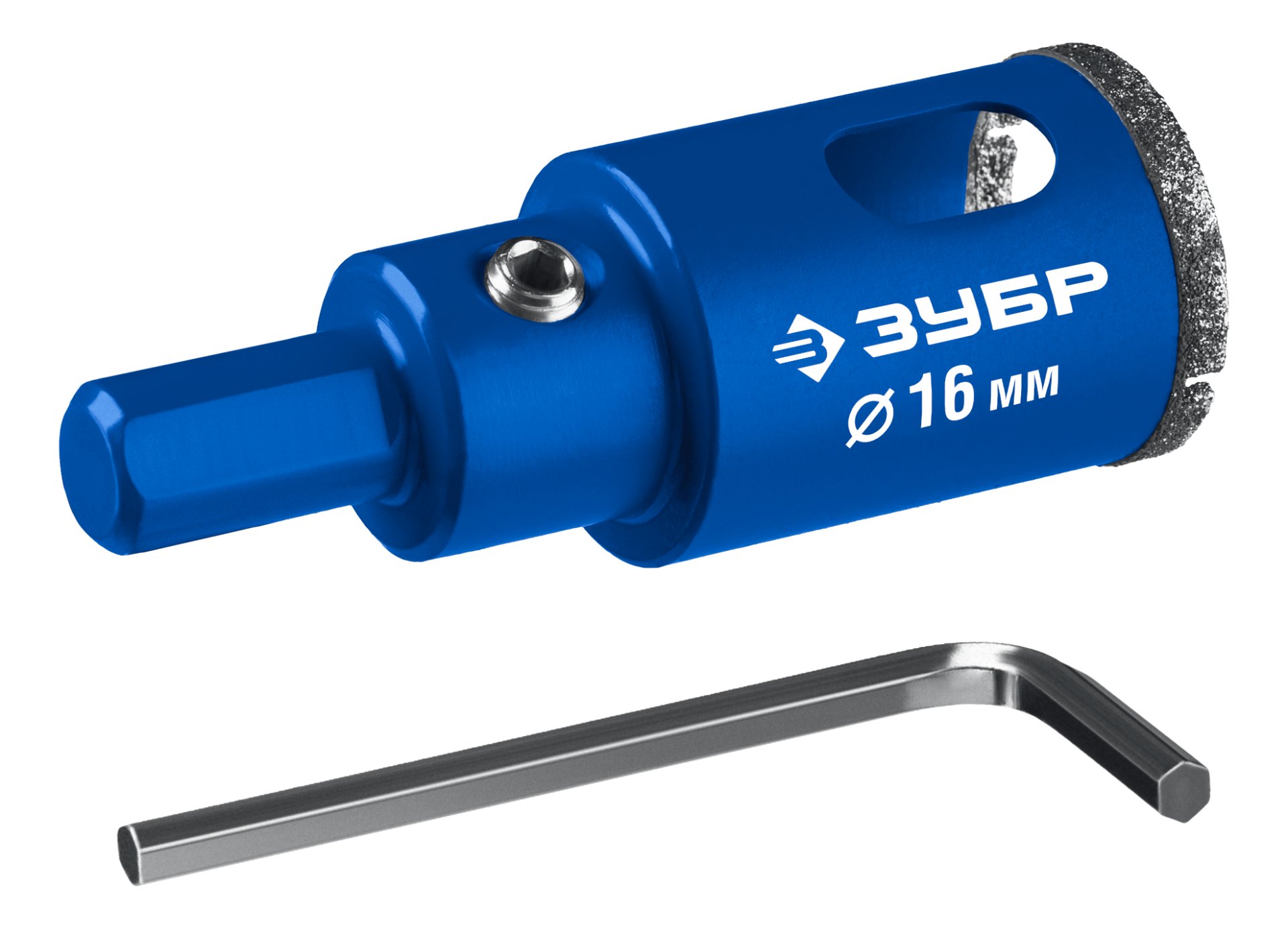 ЗУБР АГК d 16 мм (центр. сверло, трехгр. хвост, Р60), Алмазная коронка, Профессионал (29850-16) — фото 3