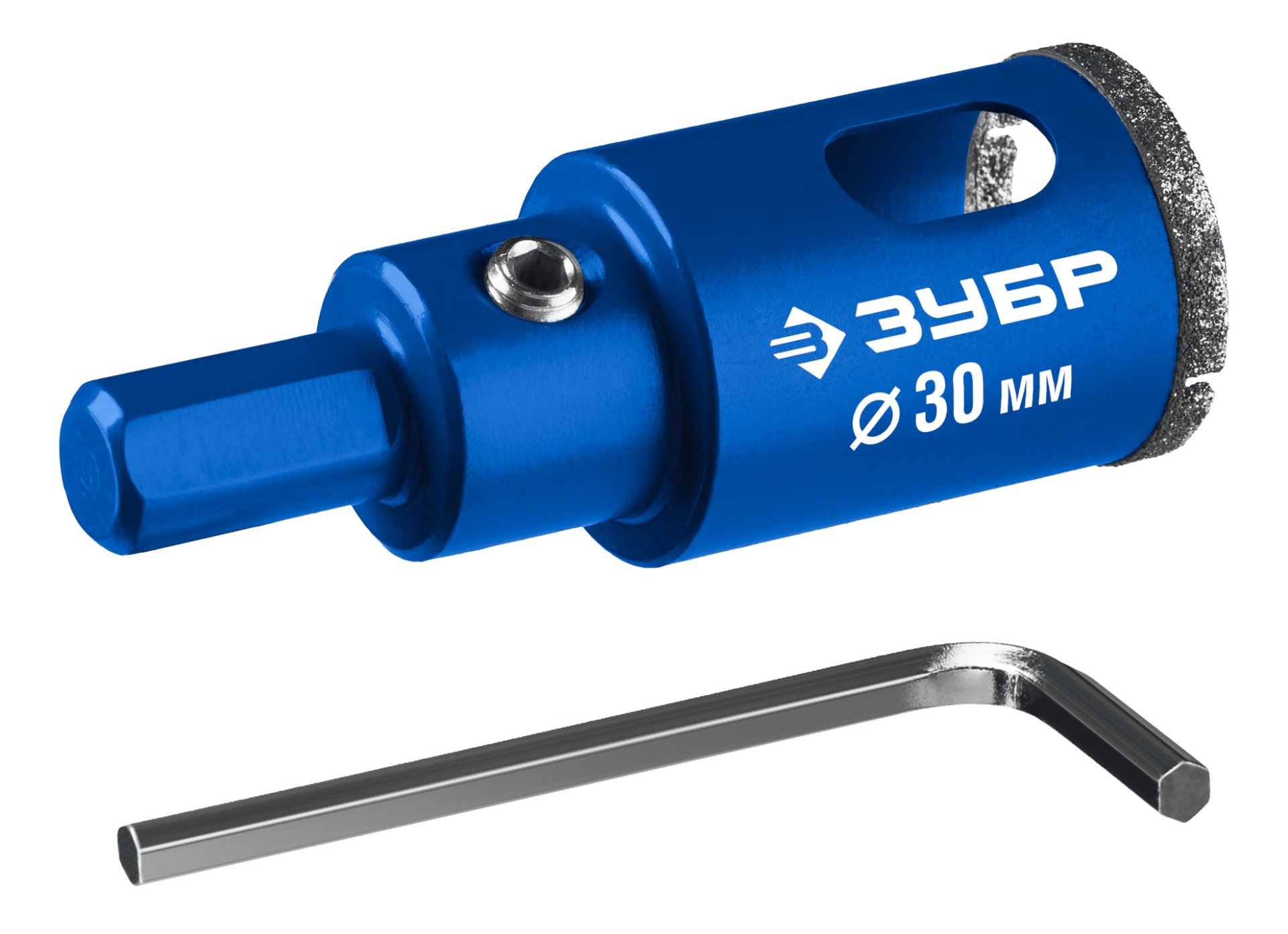 ЗУБР АГК d 30 мм (центр. сверло, трехгр. хвост, Р60), Алмазная коронка, Профессионал (29850-30) — фото 3