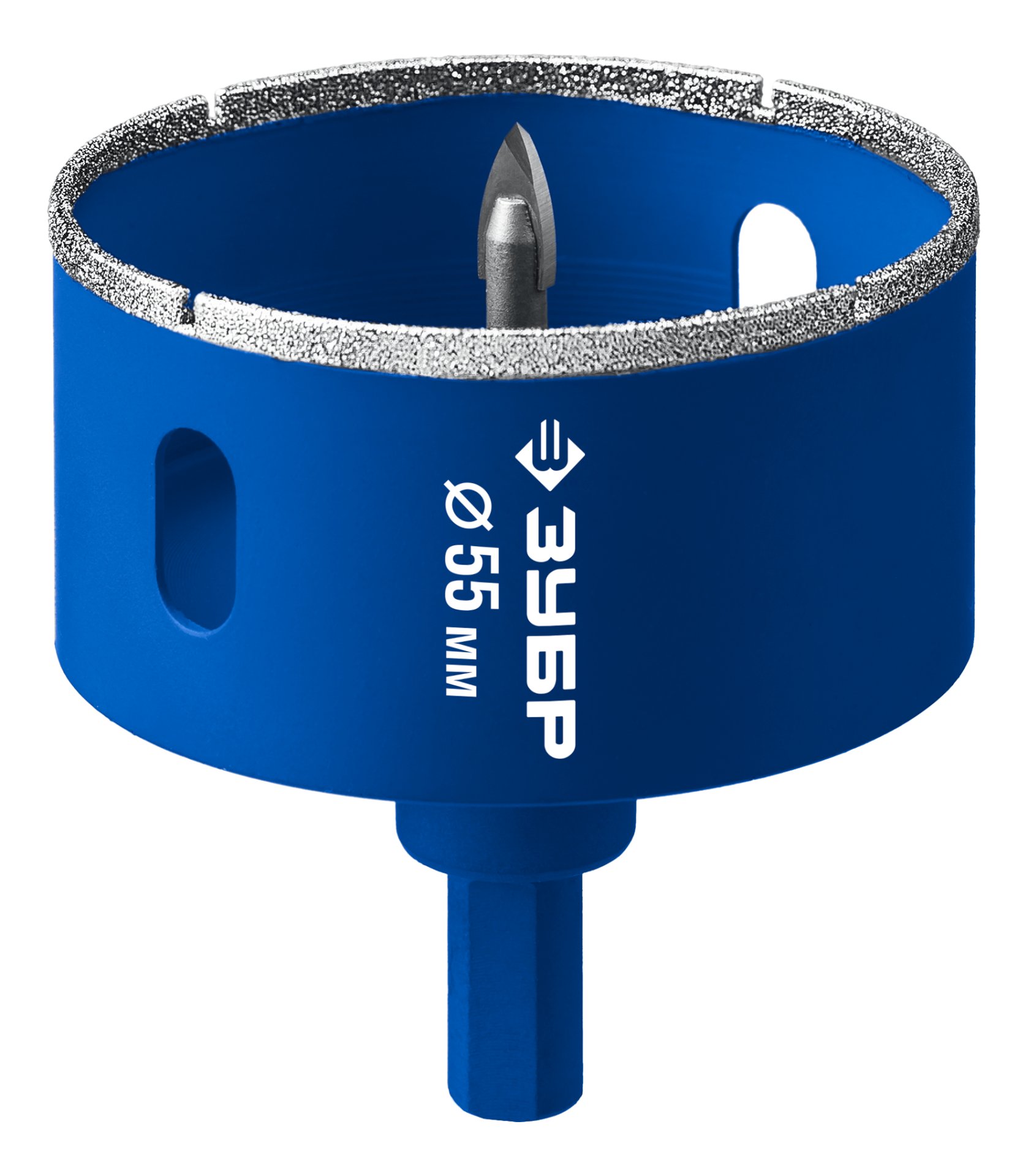 ЗУБР АГК d 55 мм (центр. сверло, трехгр. хвост, Р60), Алмазная коронка, Профессионал (29850-55) — фото 4